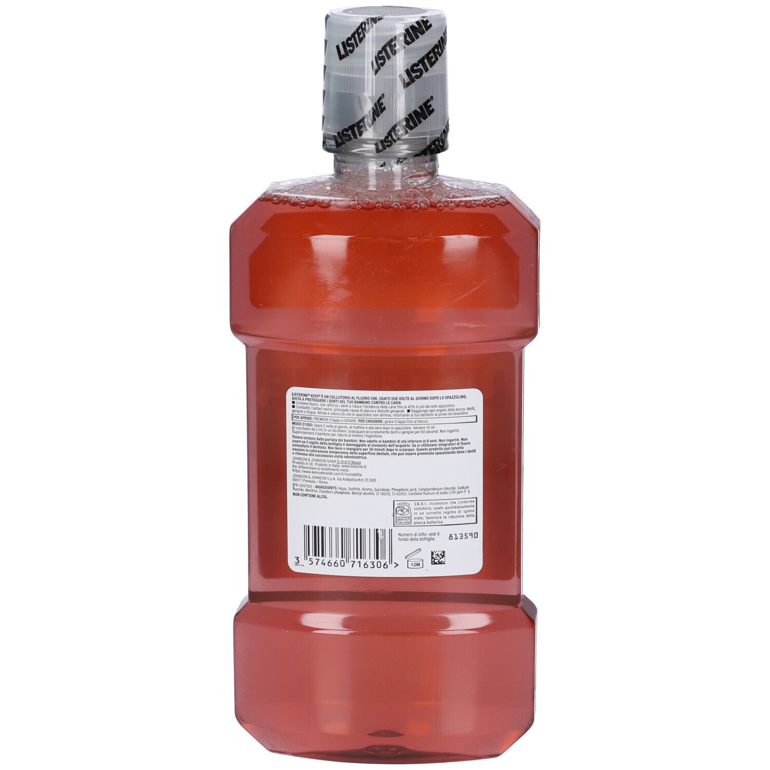 Rückseite der LISTERINE Smart Rinse Kids rote Früchte Mundspülung Flasche mit Produktinformationen.