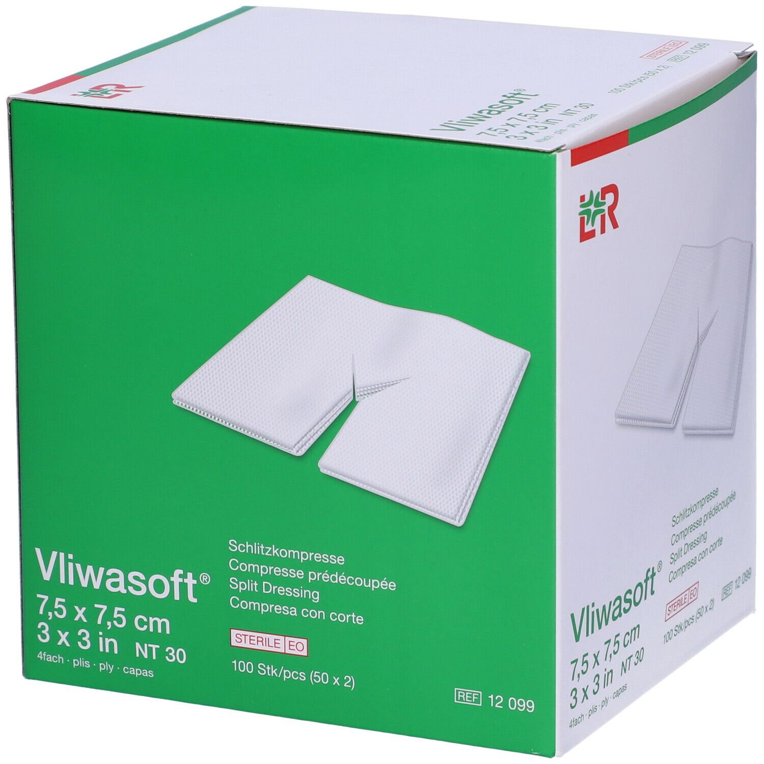 Confezione di medicazioni divise Vliwasoft®, 7,5 x 7,5 cm. 100 pezzi. Sterile EO.