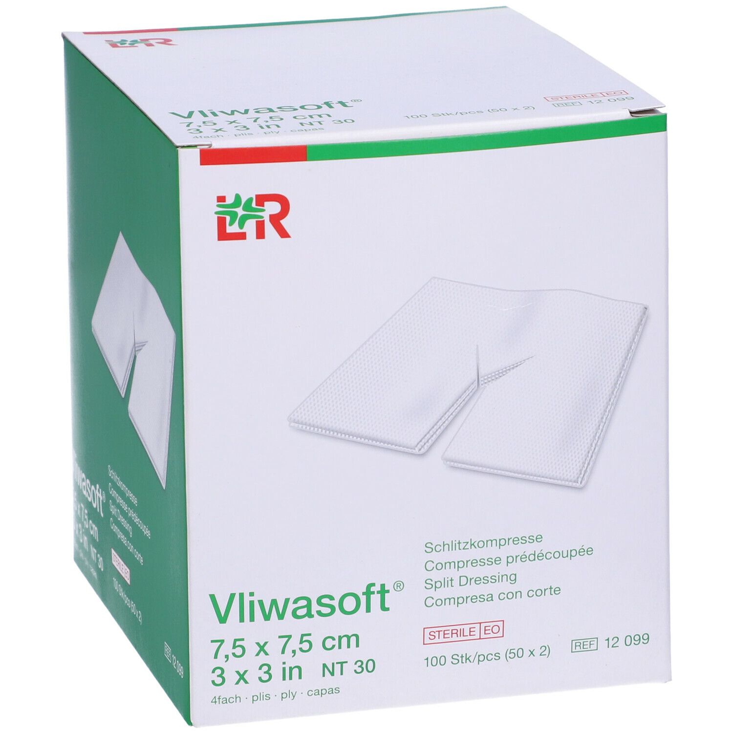 Confezione di medicazioni divise Vliwasoft®, 7,5 x 7,5 cm. 100 pezzi. Sterile EO.