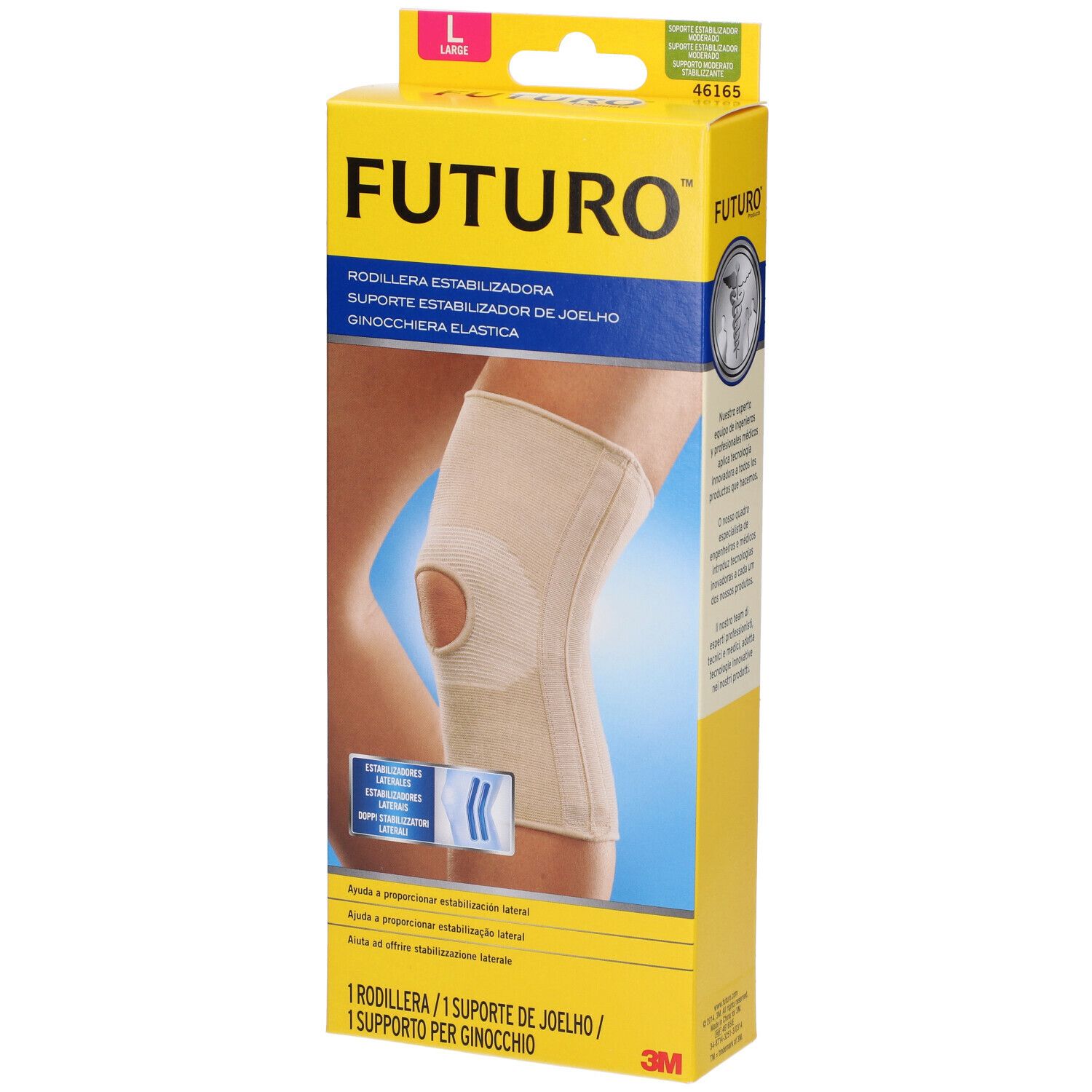 Ginocchiera elastica FUTURO™ L, beige. Prodotto su confezione gialla. Taglia L.