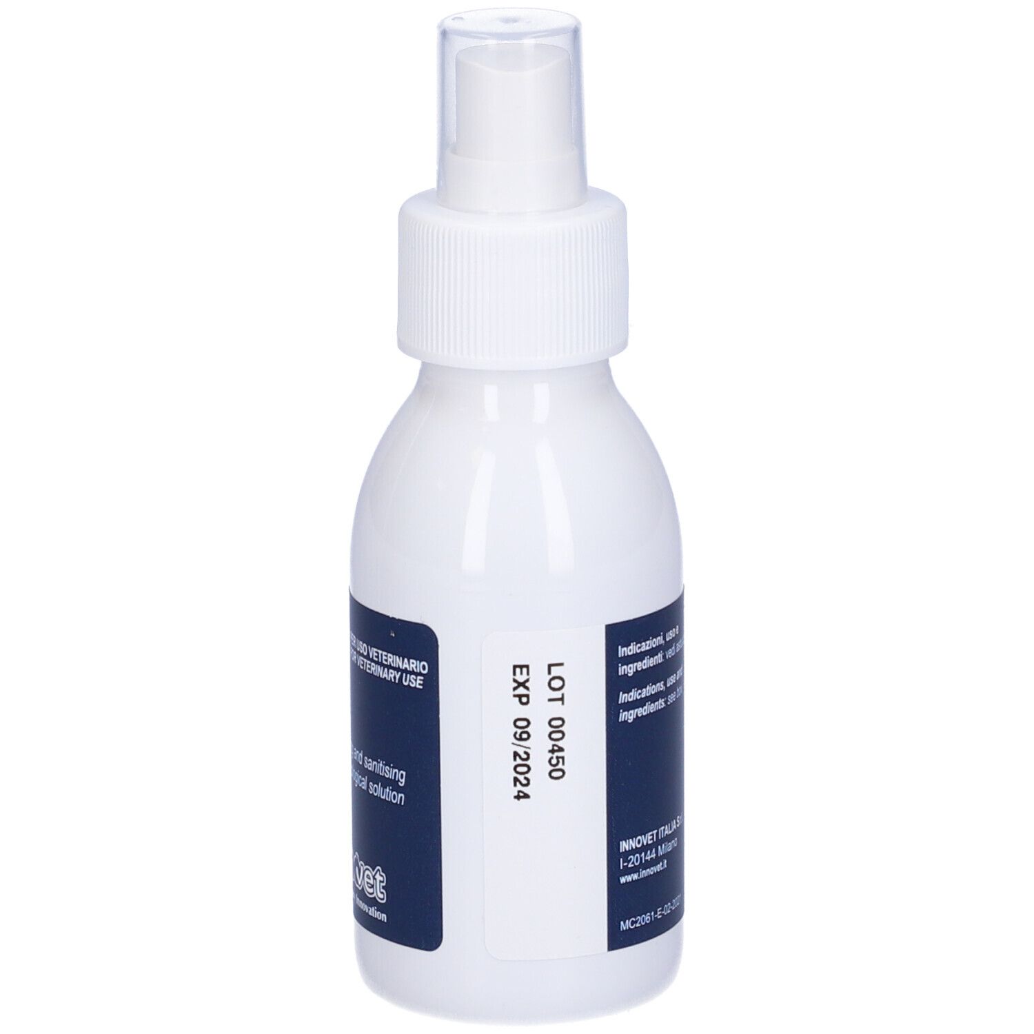Flacone spray bianco con etichetta blu. Nome prodotto 'Retopix Spray'. 100 ml. Erogatore spray.