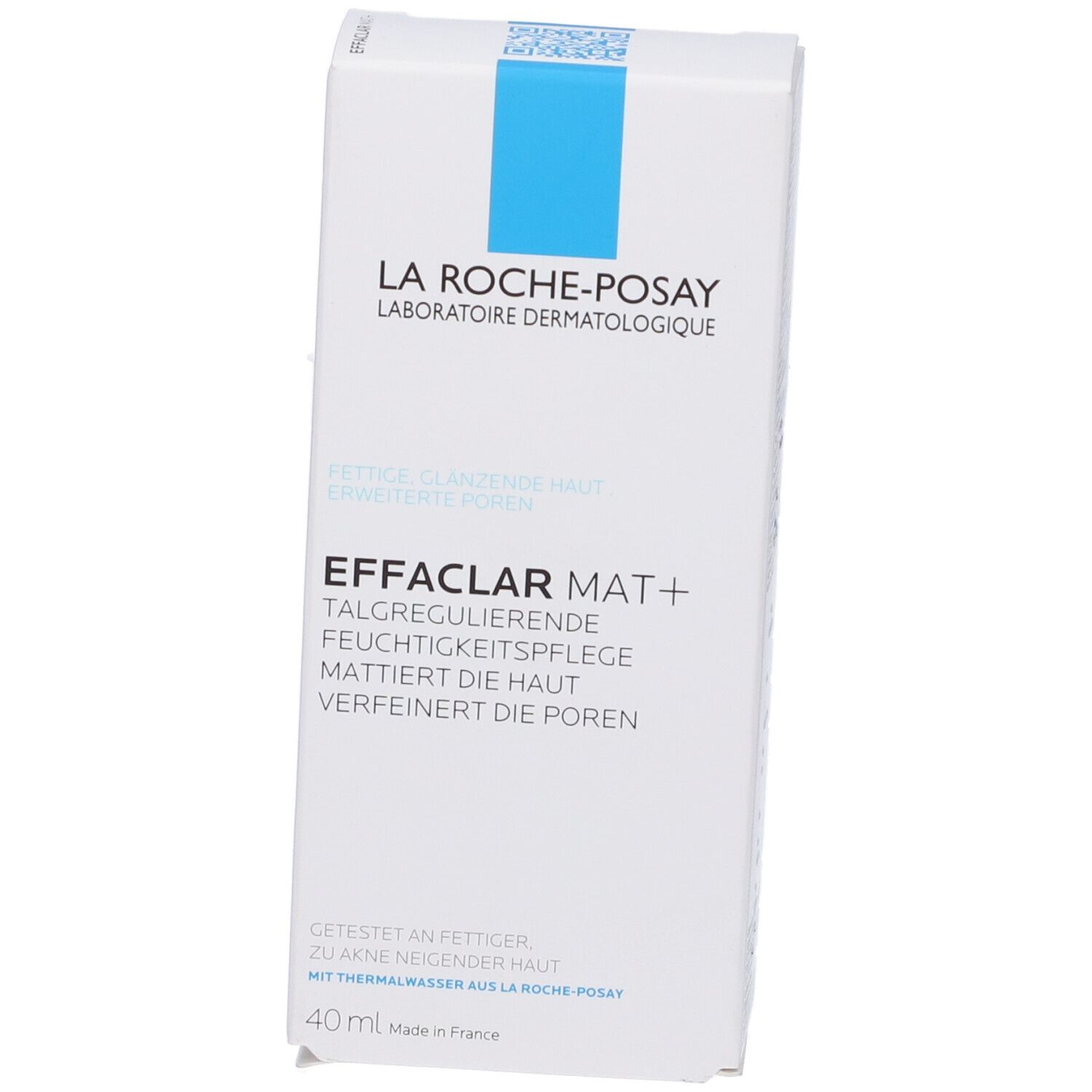 Fronte della confezione in cartone con nome e logo. Contiene Effaclar Mat+ di La Roche-Posay. Volume: 40 ml.