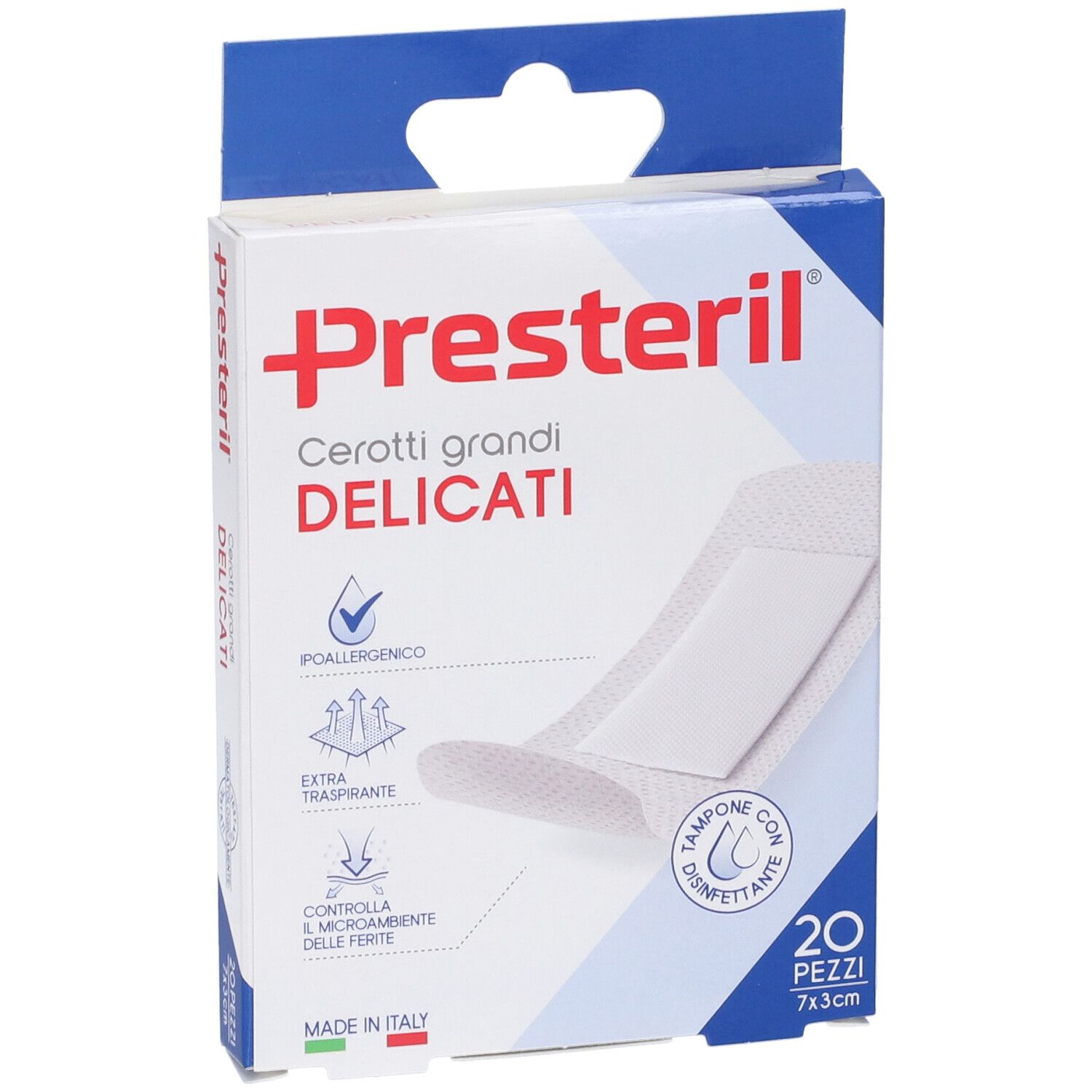 Presteril Pflaster groß, zart. 20 Stück, 7x3 cm. Hypoallergen, atmungsaktiv.