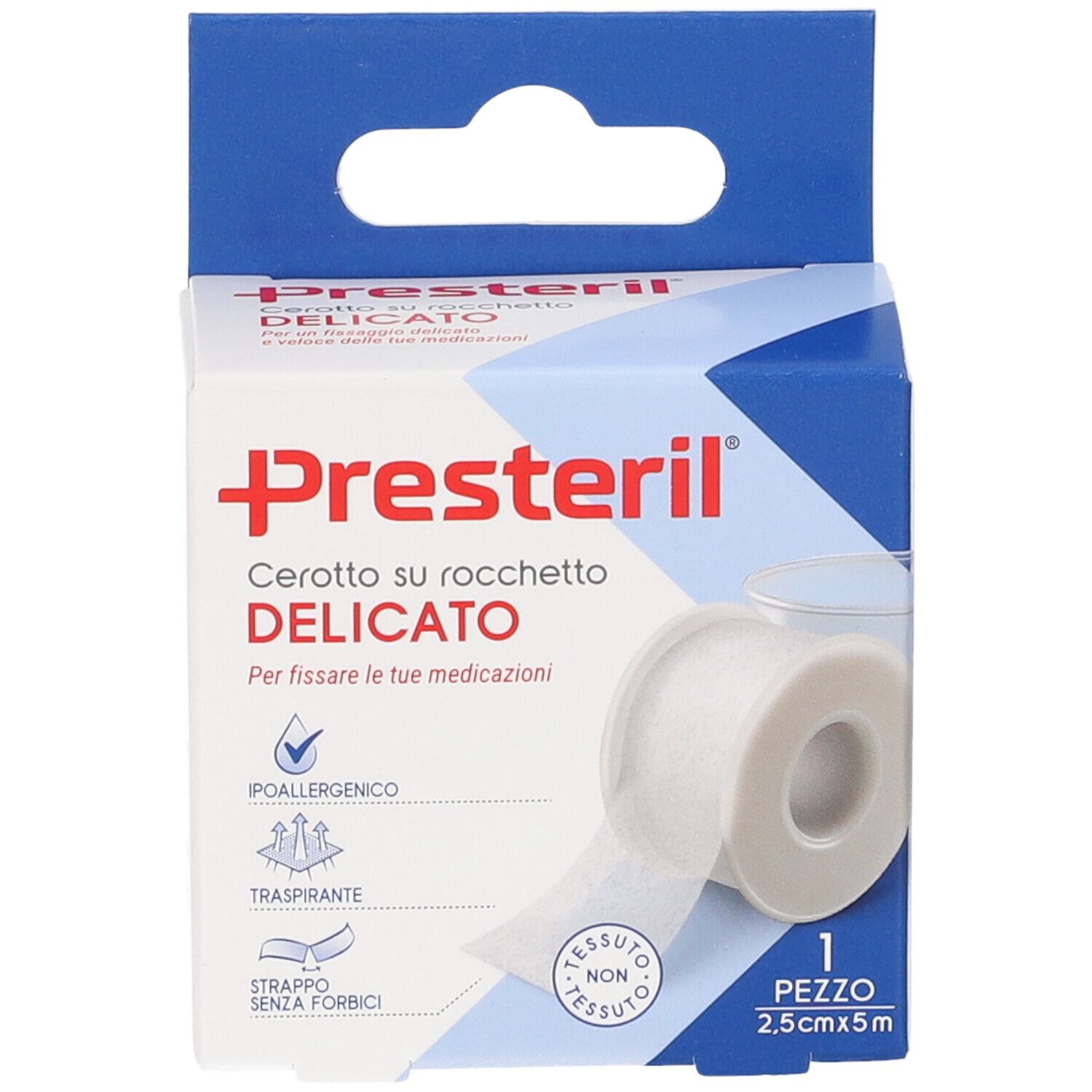 Presteril Delicate Pflaster auf Rolle, latexfrei, hypoallergen, atmungsaktiv, 2,5cm x 5m.