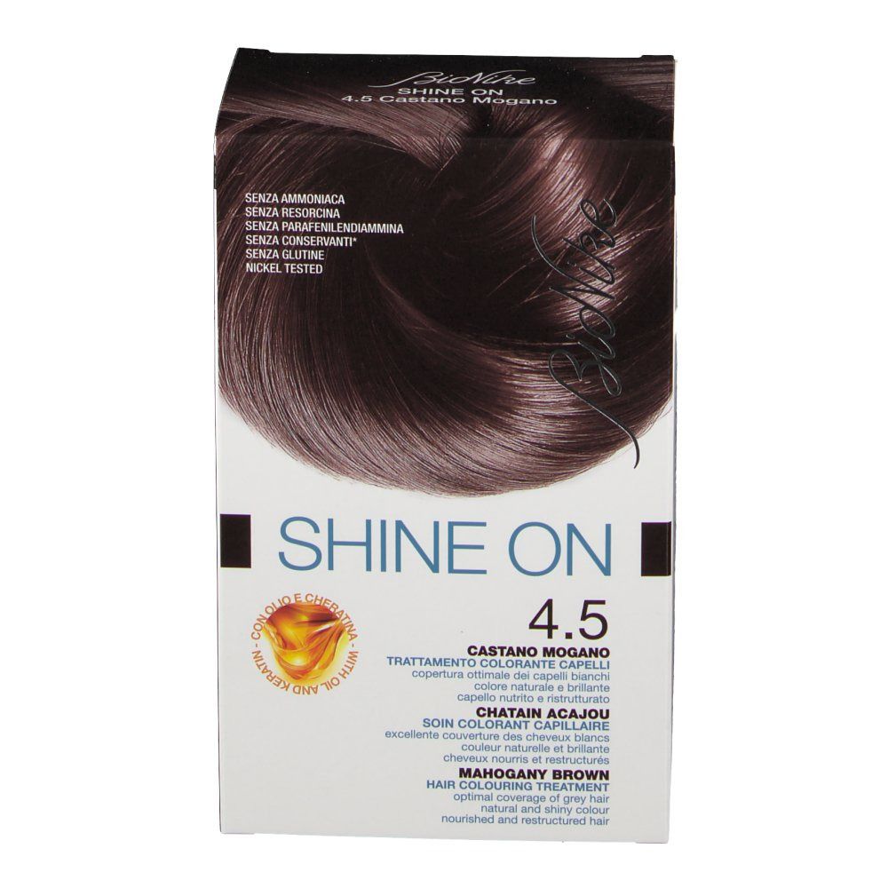 BIONIKE SHINE ON 4.5 Kastanienbraun Haarfarbenverpackung. Ohne Ammoniak, Resorcin, PPD.