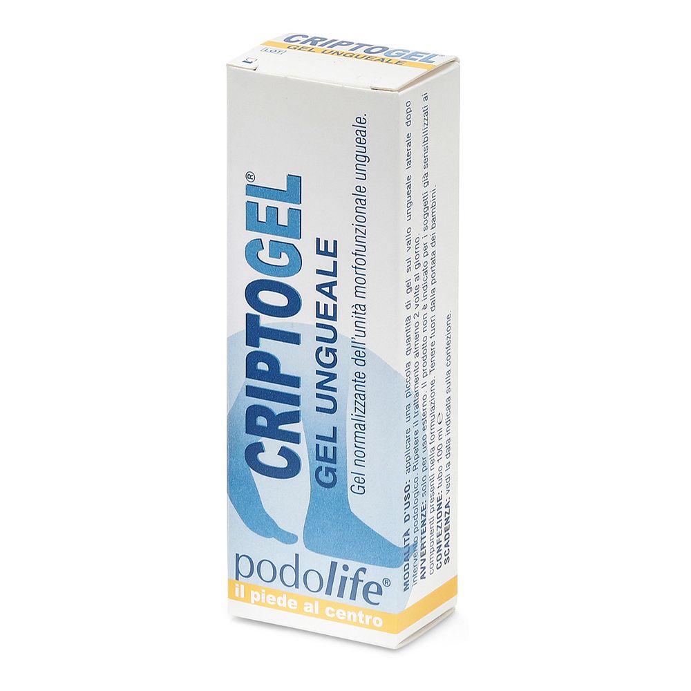 Scatola con nome e logo del prodotto. Gel per unghie. Sfondo bianco.