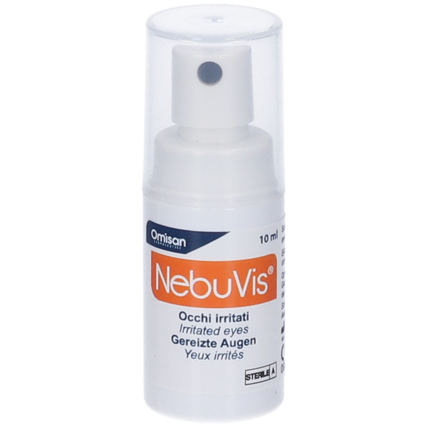 NebuVis Sprayflasche mit 10ml Inhalt und transparentem Verschluss.