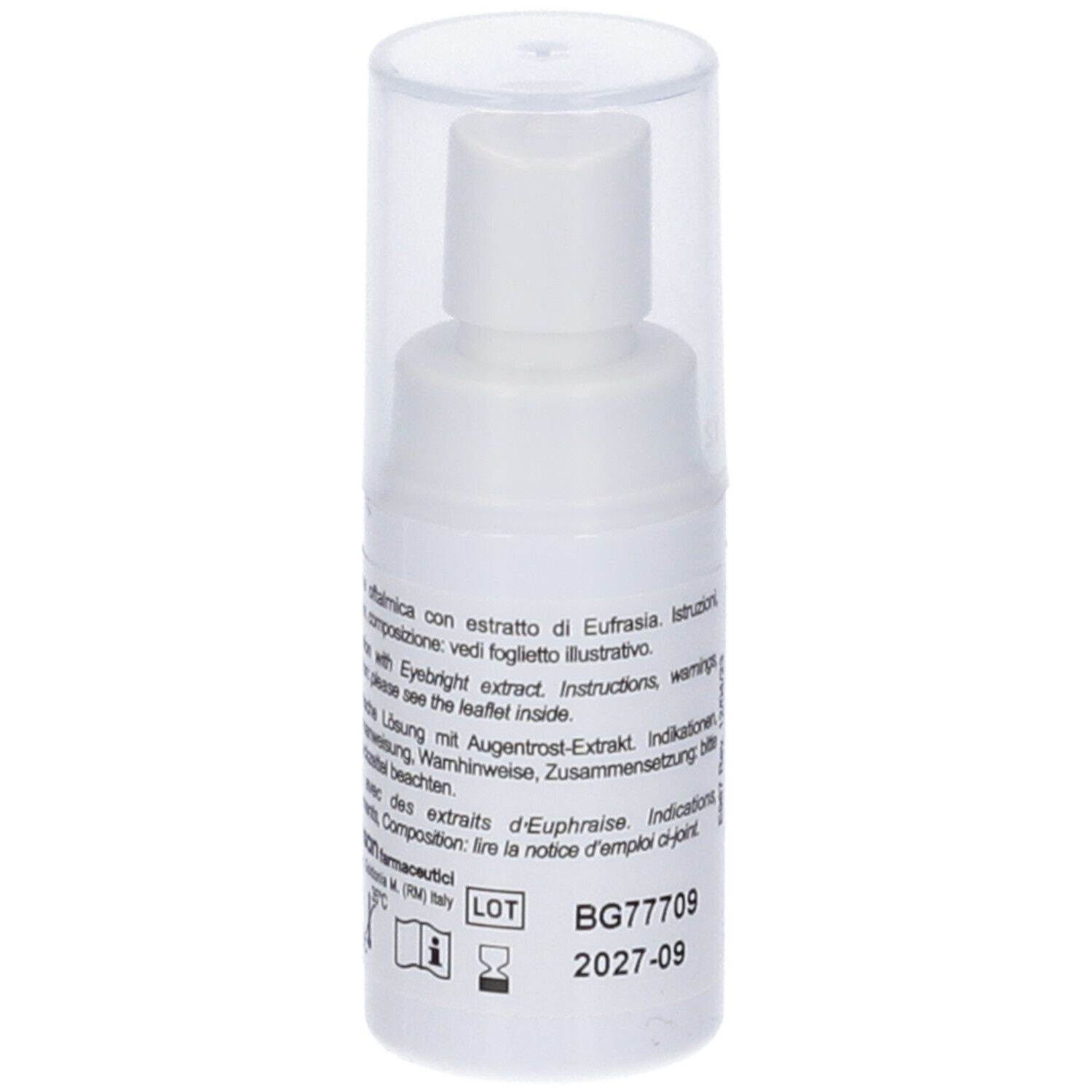 Seitenansicht der NebuVis Sprayflasche mit detaillierten Anwendungshinweisen.