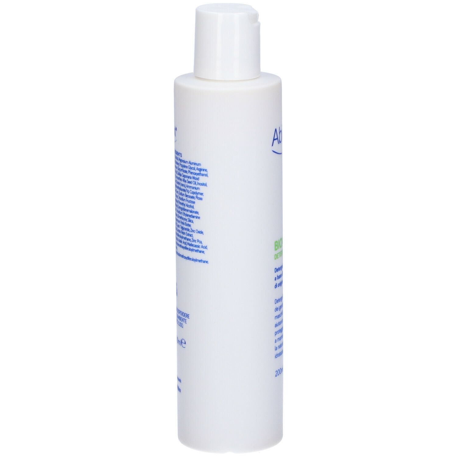 Flacone Abilast Biogel. Flacone bianco con tappo bianco. Retro con informazioni e testo sul prodotto.