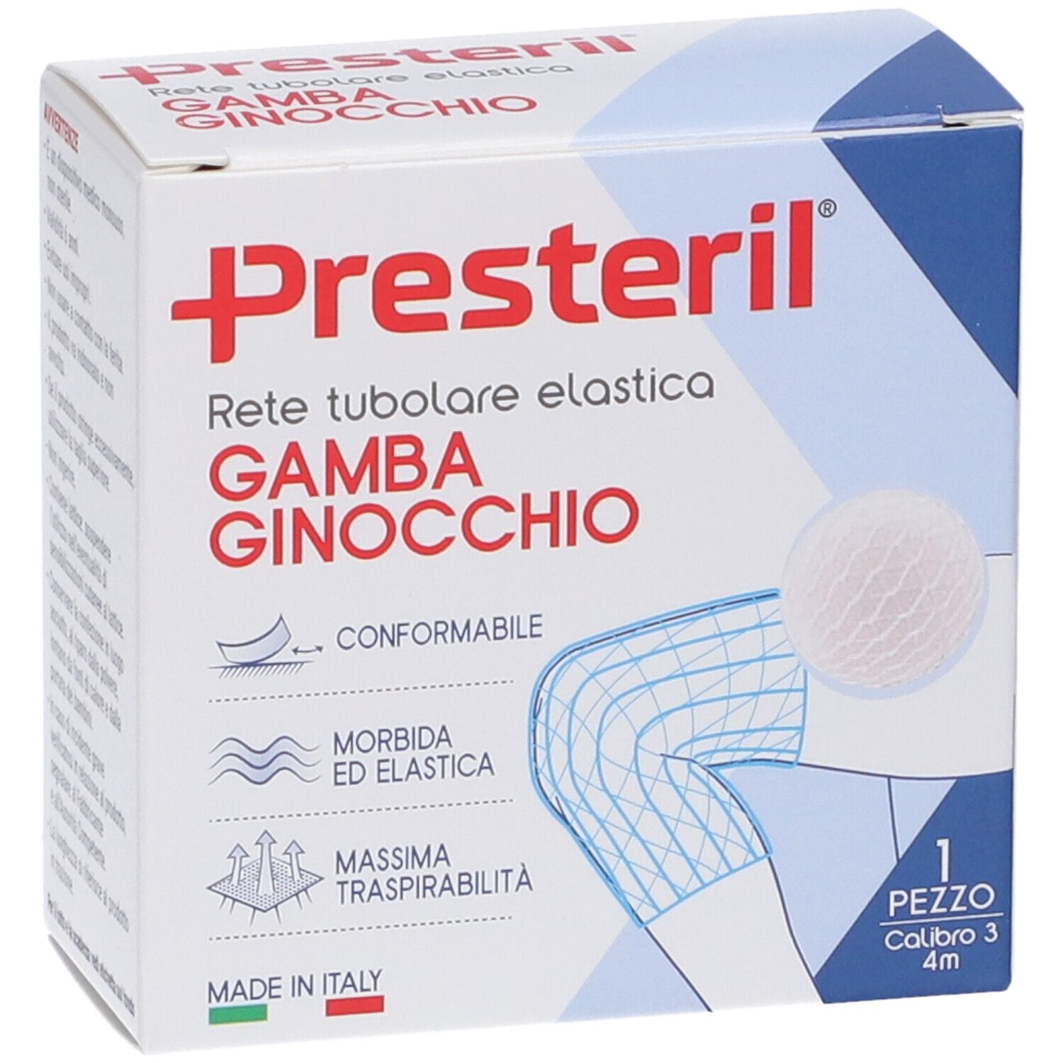Verpackung mit elastischem Schlauchverband für Bein/Kopf, 4m, Made in Italy.