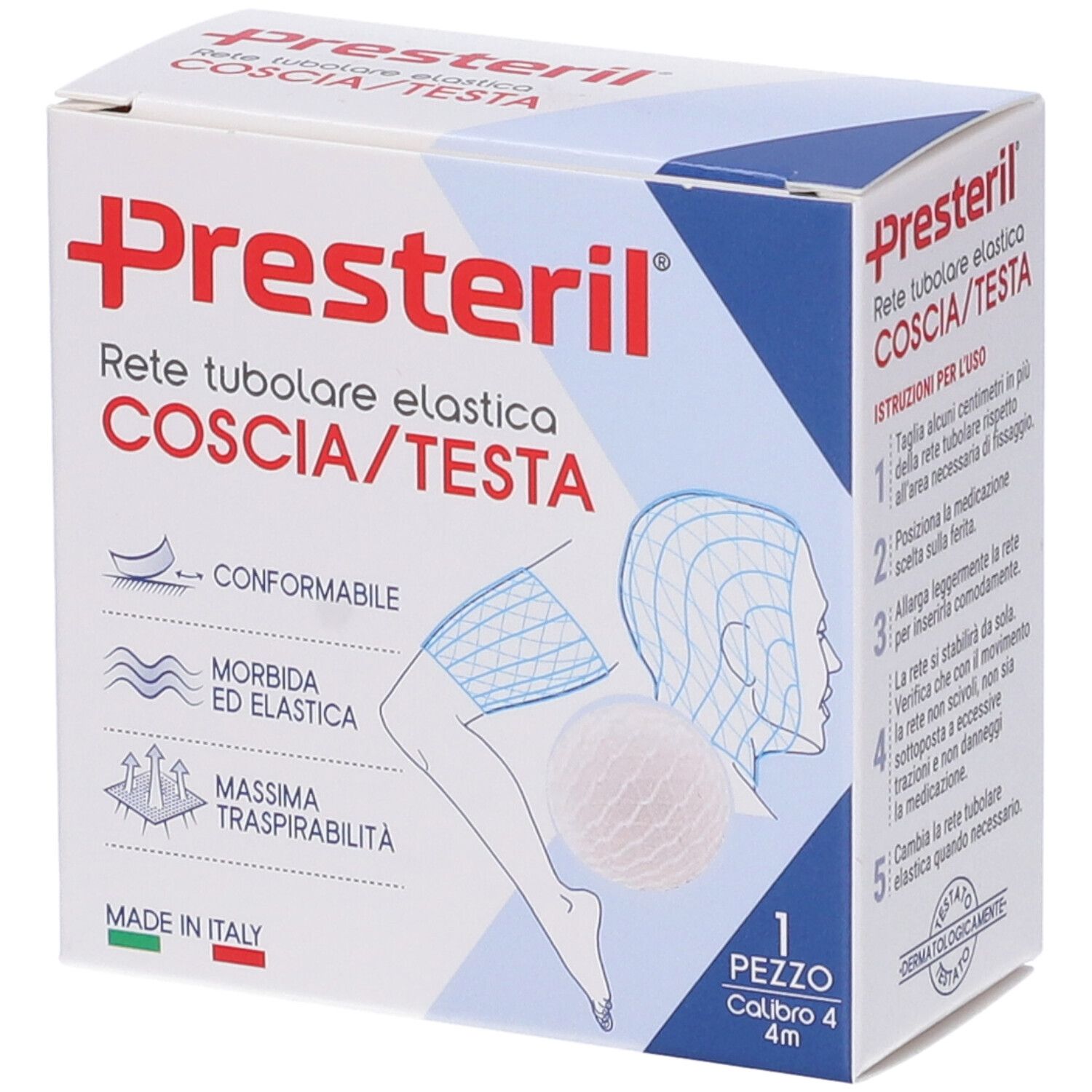 Scatola di Presteril, rete tubolare elastica per testa e coscia. Contiene 1 pezzo, calibro 4, 4m.