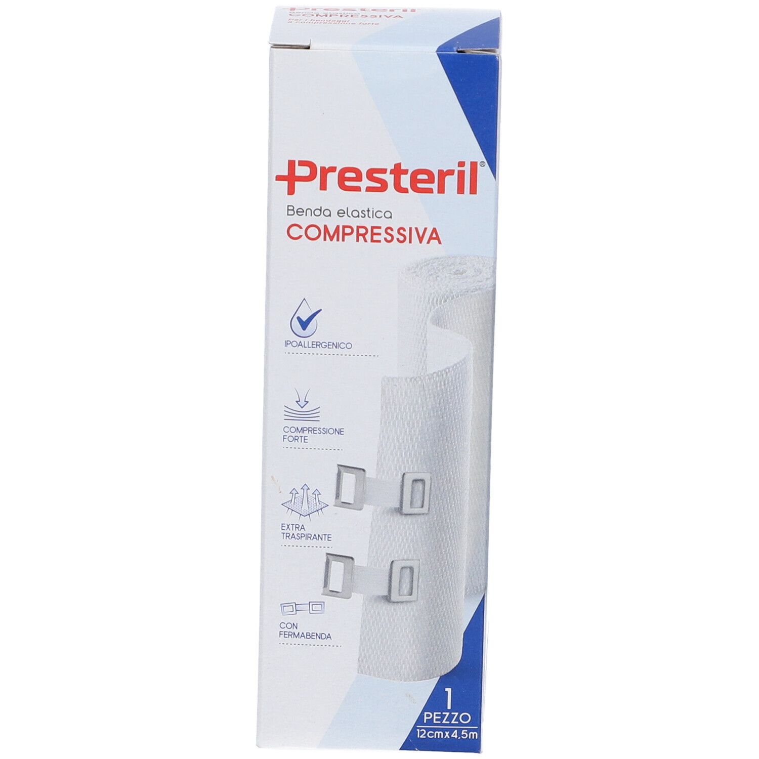 Verpackung von Benda elastica compressiva. Enthält eine Rolle Verband mit Clips. Allergikerfreundlich, atmungsaktiv.