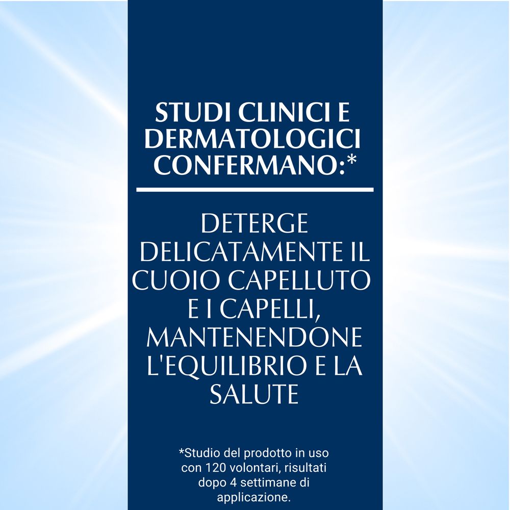Testo: Studi clinici e dermatologici confermano. Testo sull'azione dello shampoo.