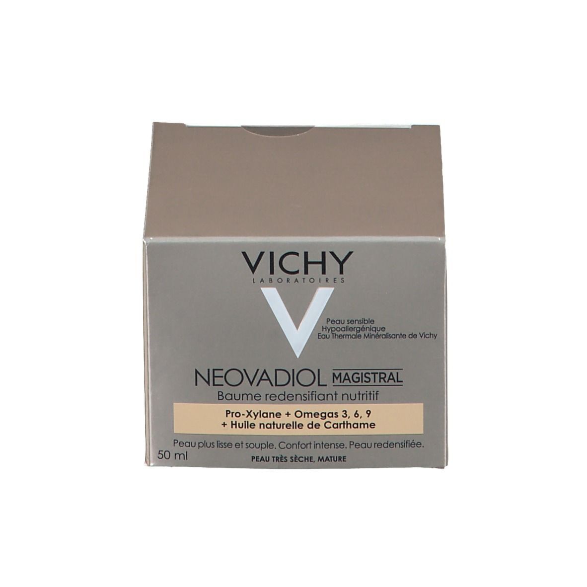 Karton mit Cremebehälter. Aufschrift: VICHY, NEOVADIOL MAGISTRAL. 50 ml.