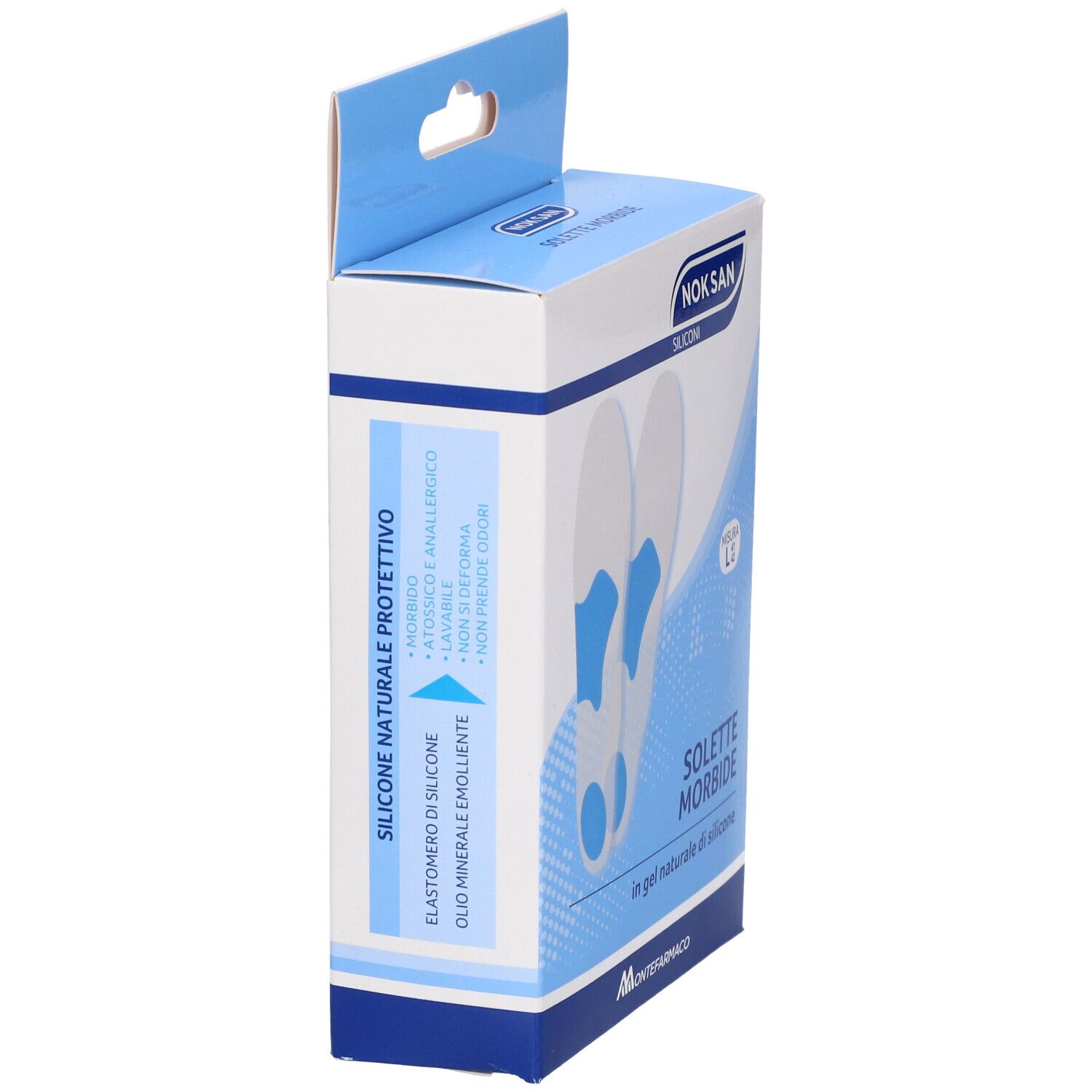 Confezione con solette in gel di silicone. Marchio Noksan, taglia L 41/42.
