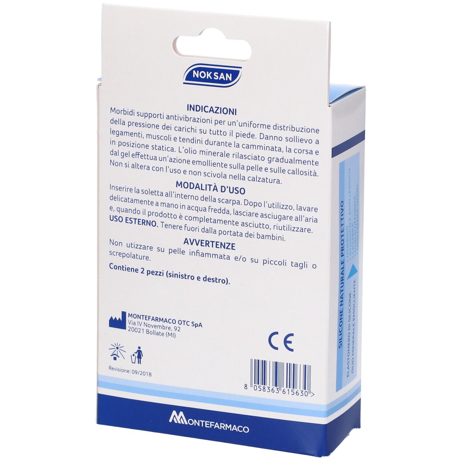 Confezione con solette in gel di silicone. Marchio Noksan, taglia L 41/42.