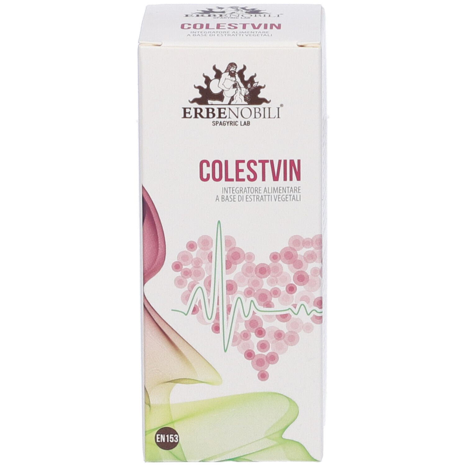Produktverpackung. Schachtel mit Produktnamen COLSTVIN und Logo ERBENOBILI. Herz-Grafik.