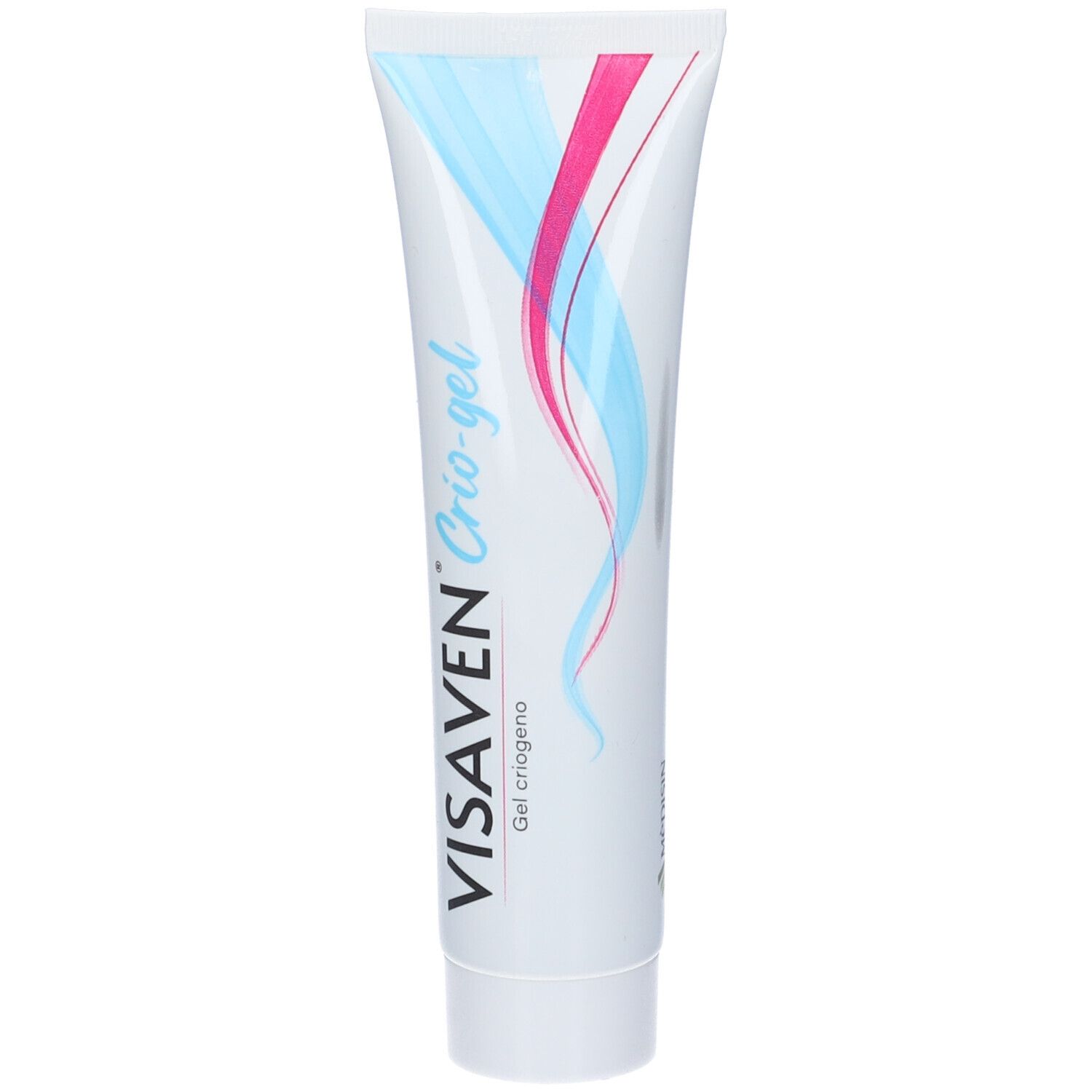 Tube de VISAVEN Crio-gel. Blanc avec design bleu-rose. Nom et logo visibles.