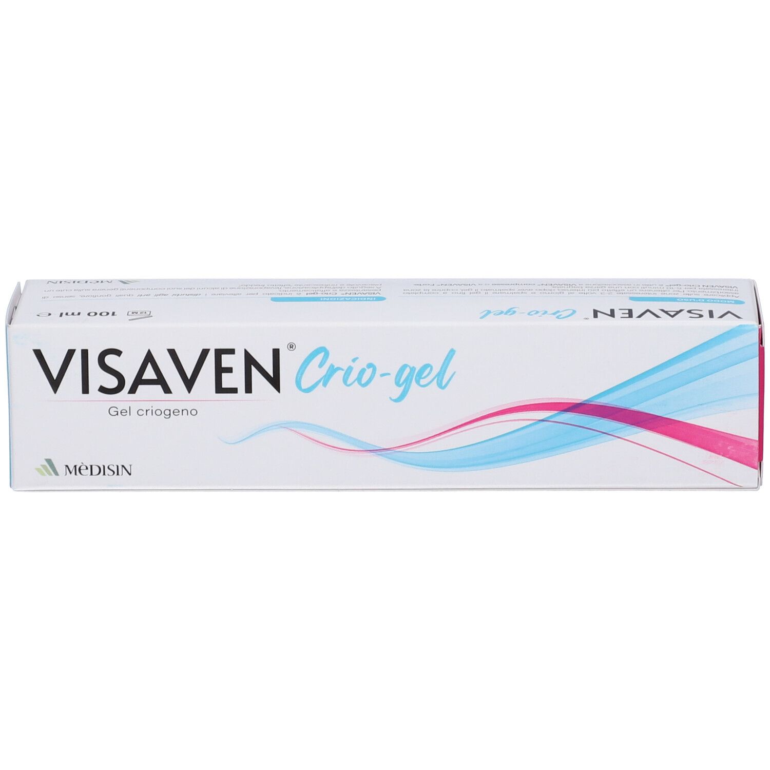 Emballage VISAVEN Crio-gel. Blanc, bleu et rose. Nom et logo visibles.