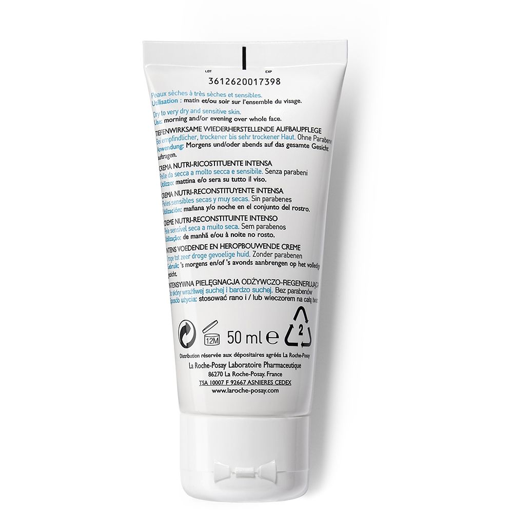 Retro del tubo. Testo multilingue. 50 ml. Informazioni del produttore.