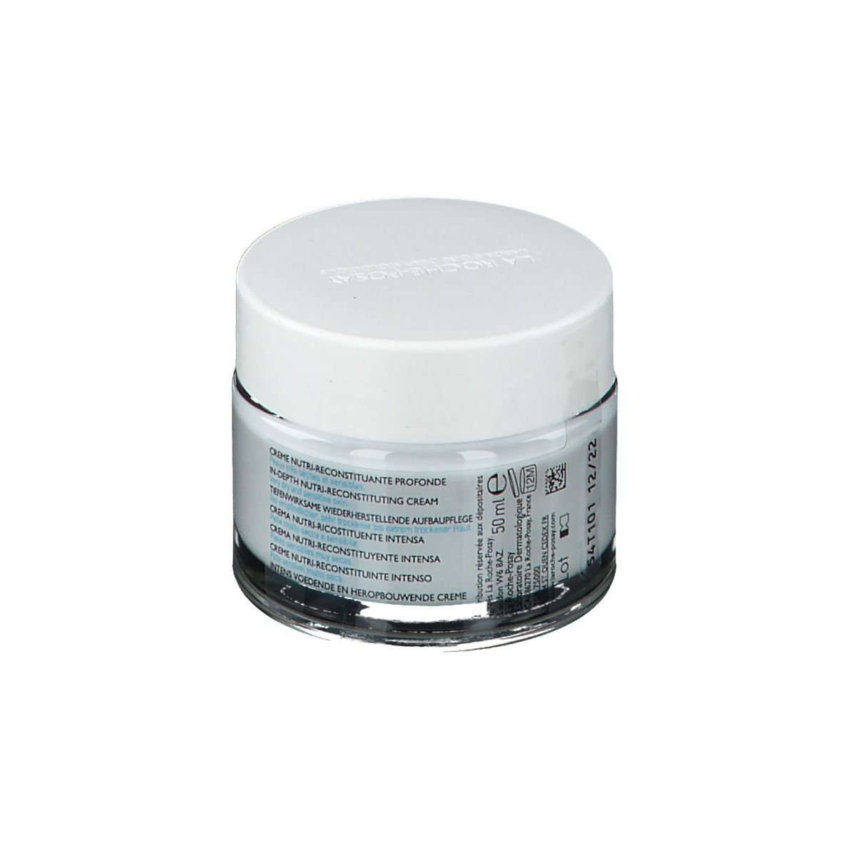 Vaso di crema con coperchio. Scritta: Nutritic Intense Riche. Adesivo con informazioni.