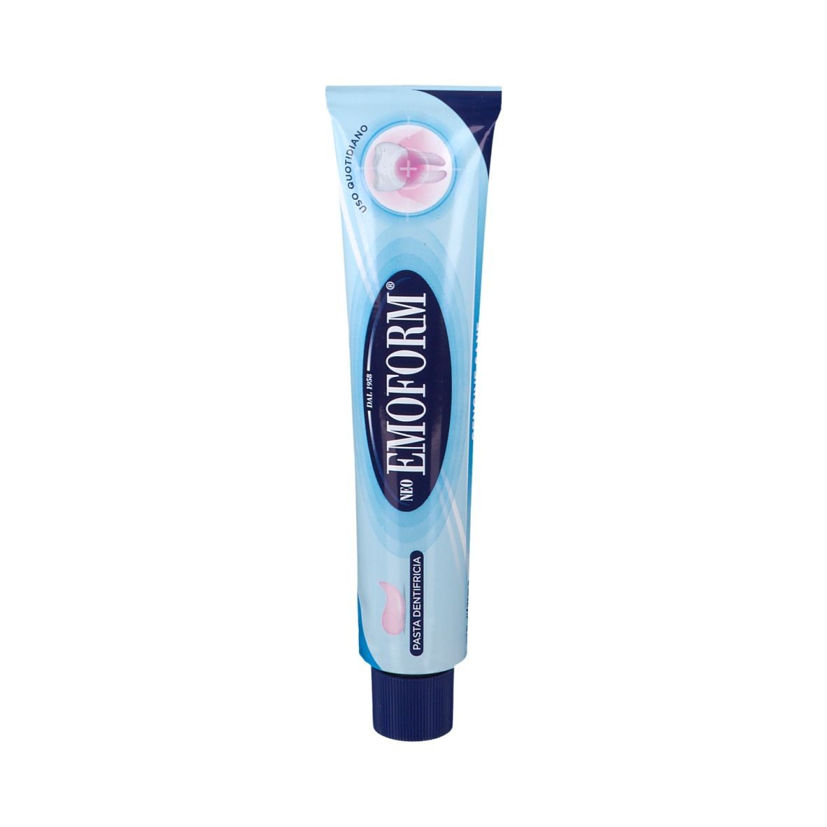 Tubo di dentifricio. Scritta: Neo Emoform. Uso quotidiano.
