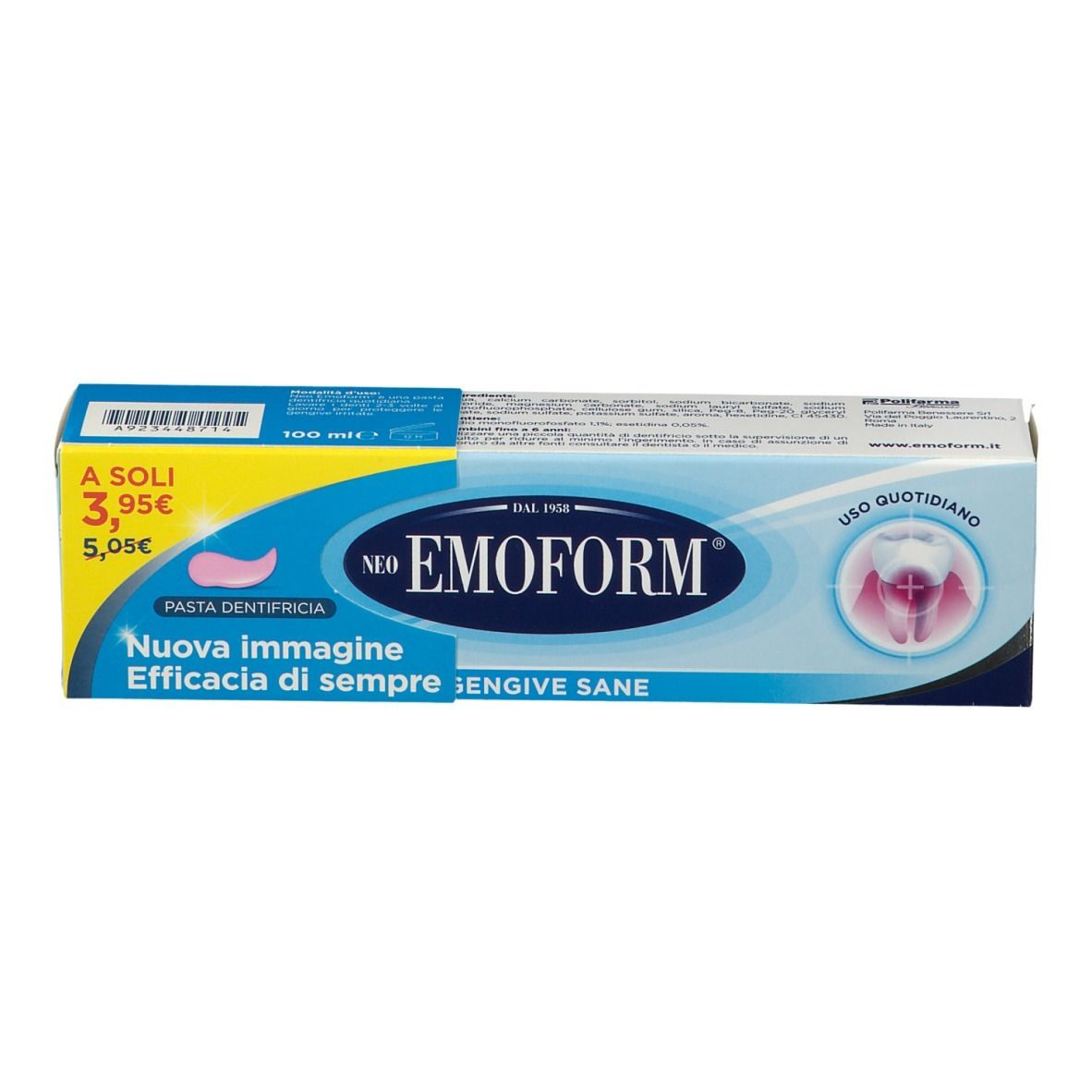 Tubo e scatola di dentifricio. Neo Emoform. Prezzo promozionale.