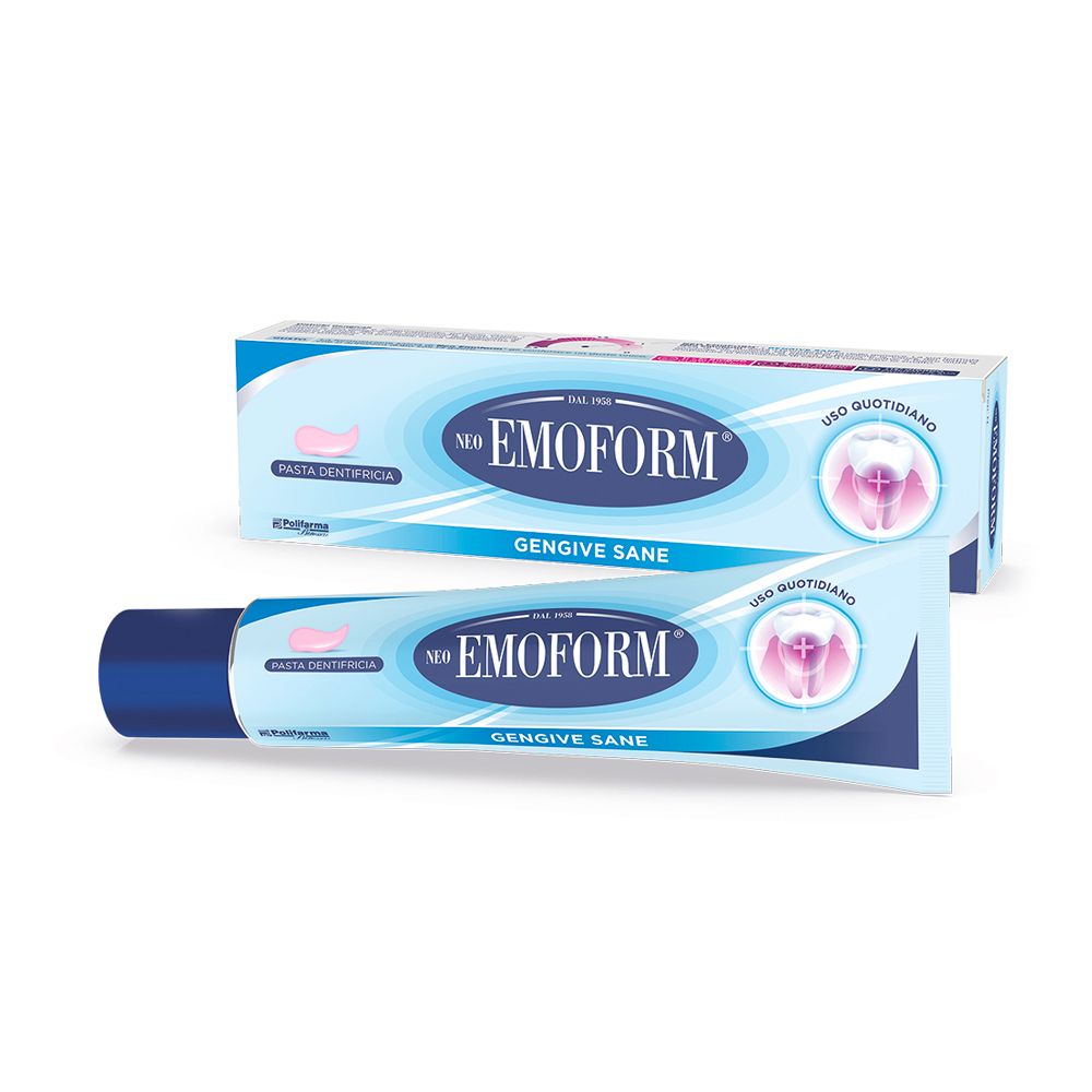 Tubo e scatola di dentifricio Neo Emoform. Gengive sane.