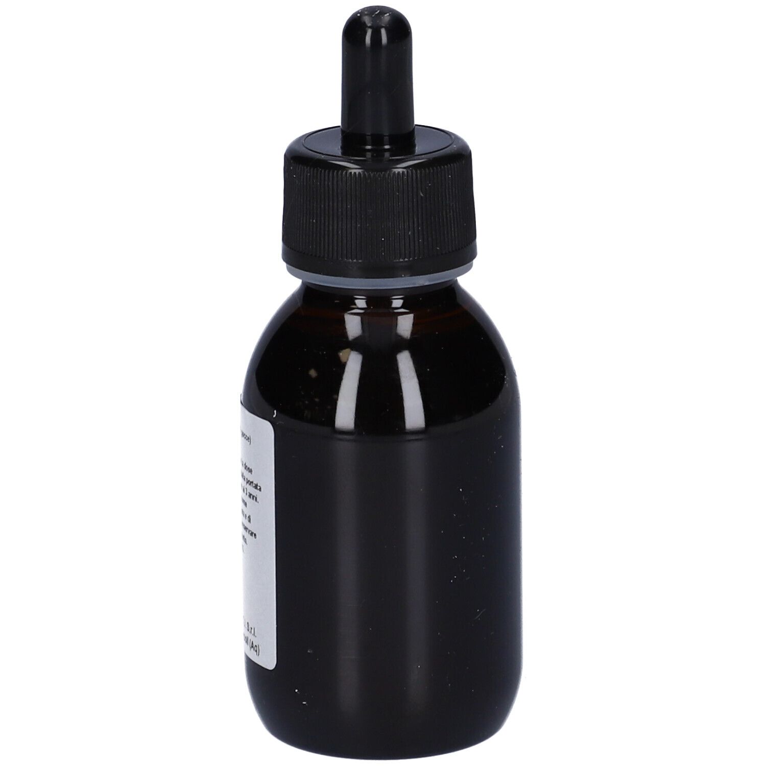 Flacone di vetro marrone con tappo nero e contagocce. Etichetta con testo. Nome prodotto: Uncaria Tomentosa T.M.