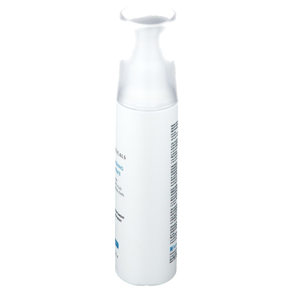 Flacone bianco SkinCeuticals Body Tightening Concentrate. Vista laterale. Testo: Firming and Smoothing Cryo-Fluid.