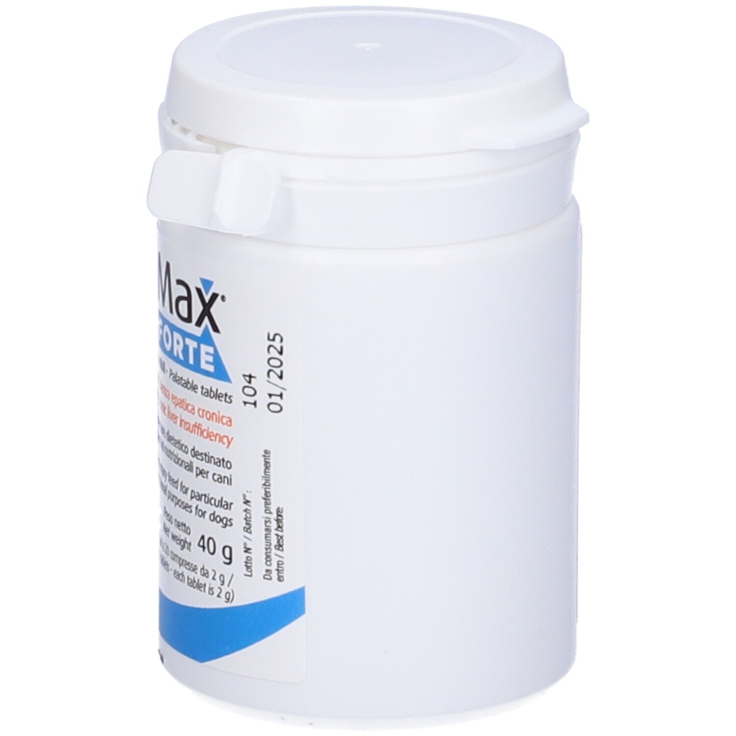 Flacone di compresse bianco. Scritta Glutamax Forte. Contiene 20 compresse. Data di scadenza.