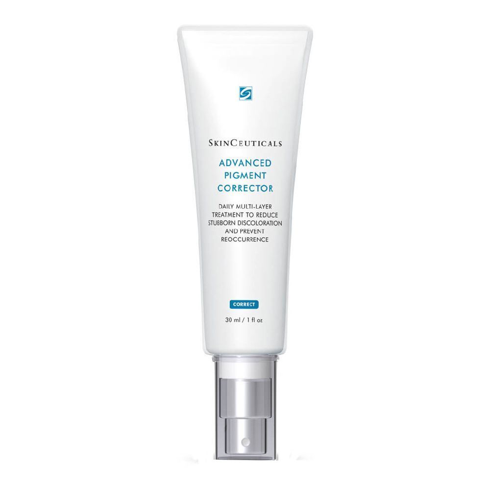 Tube blanche SkinCeuticals. Contient 30 ml. Nom du produit et logo visibles. Avec pompe argentée.