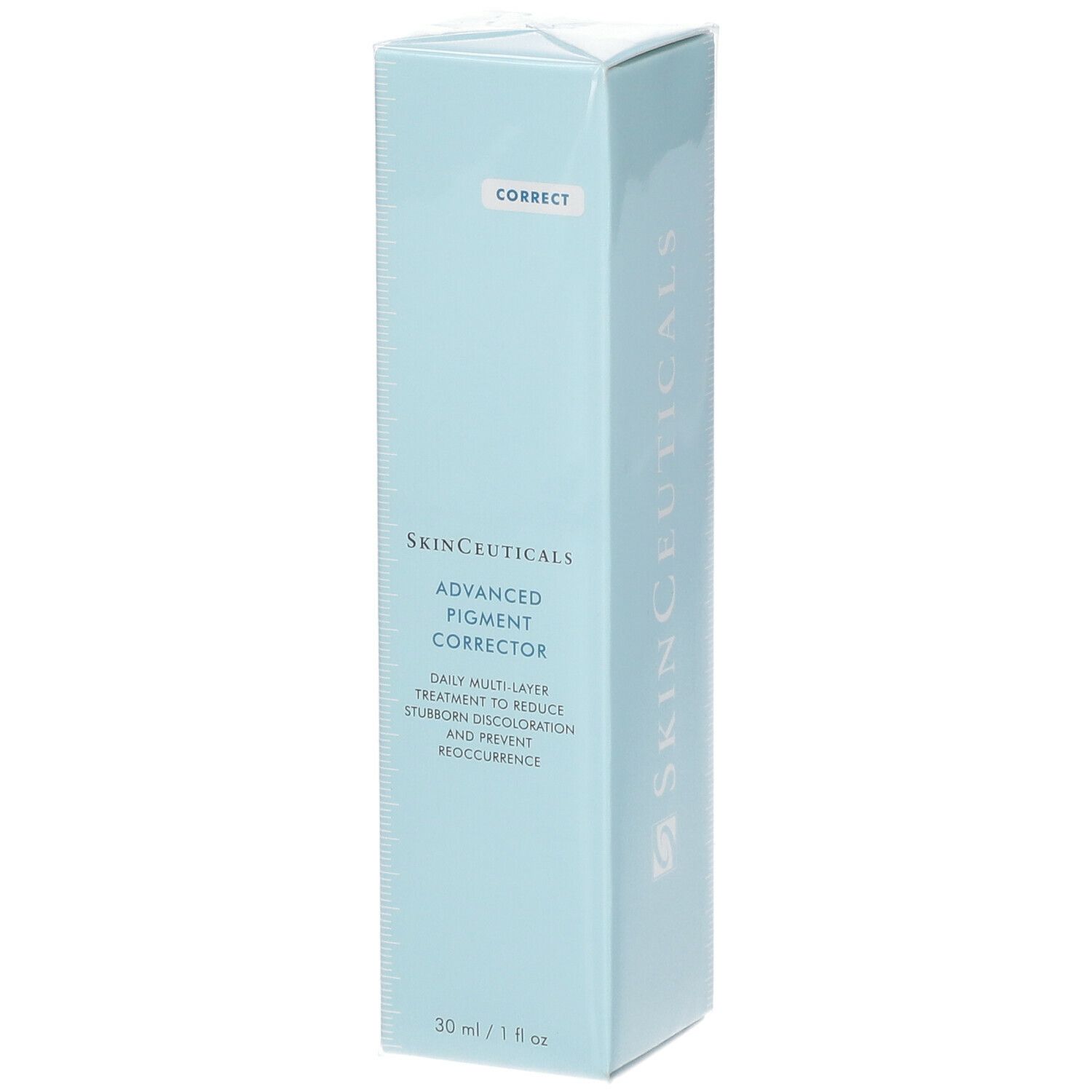 Emballage bleu clair SkinCeuticals. Contient 30 ml. Nom du produit et logo visibles. Avec film transparent.