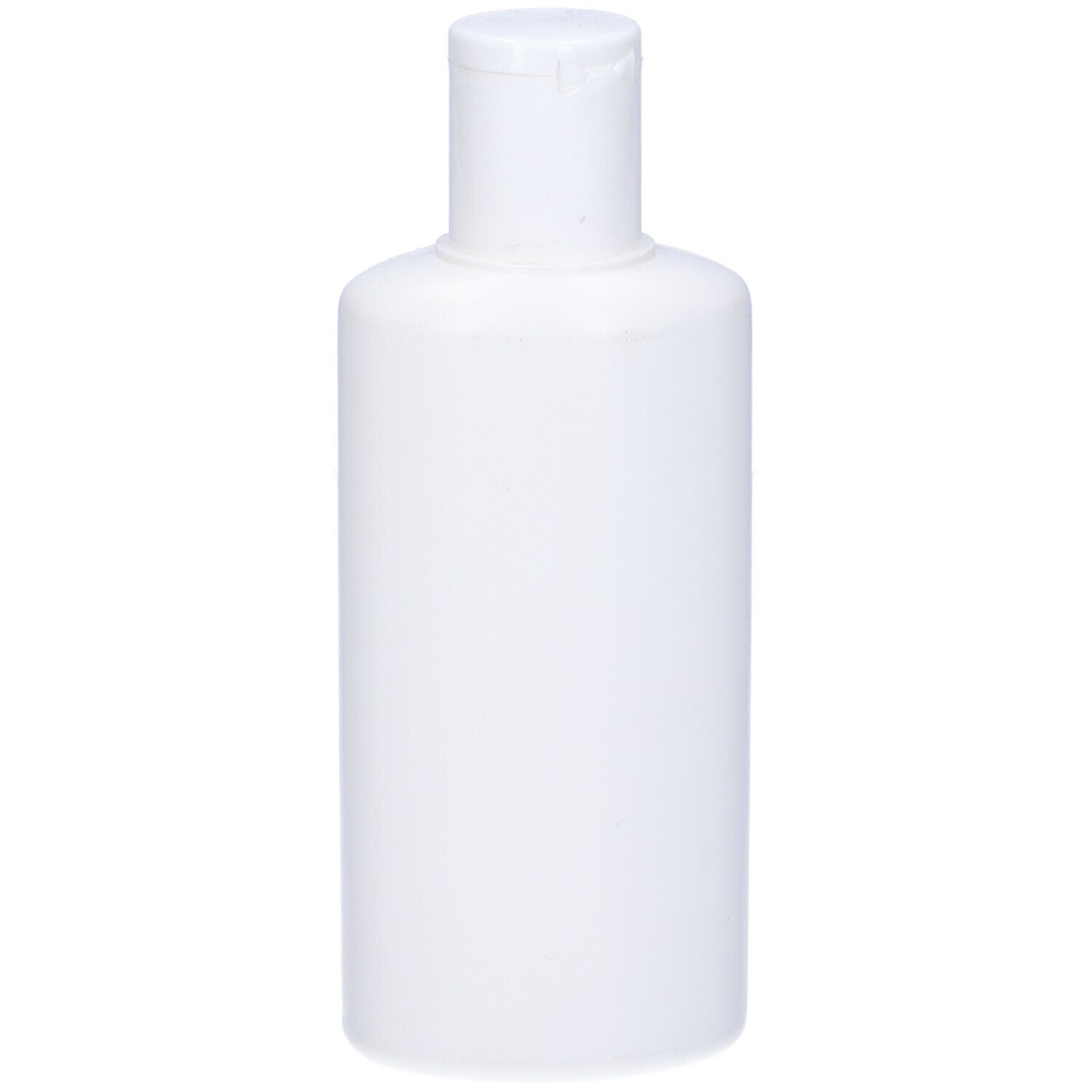 Flacone bianco con tappo a ribalta bianco. Nessun altro dettaglio visibile.