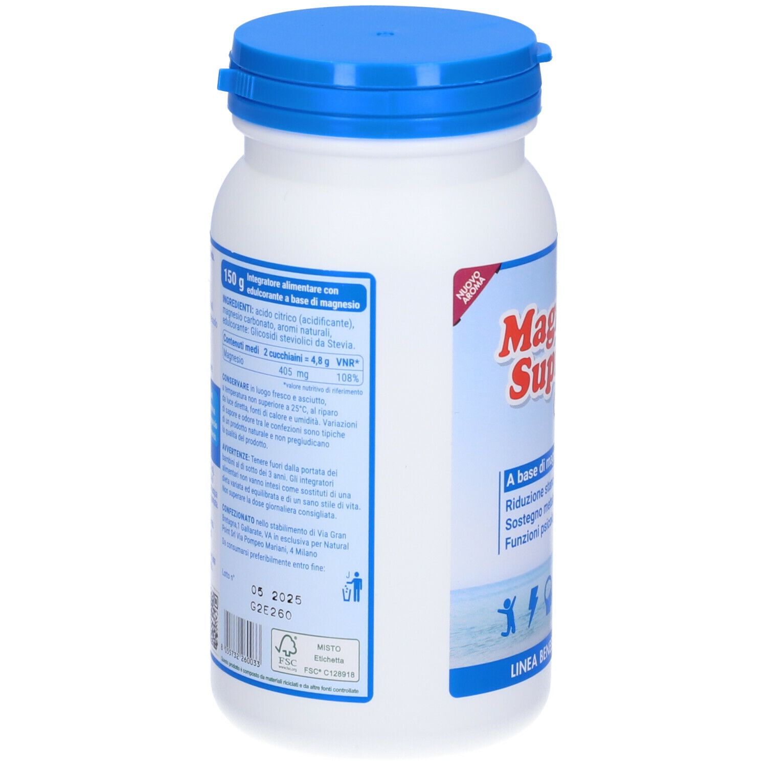 Retro del flacone. Ingredienti, informazioni nutrizionali, scadenza, informazioni produttore.