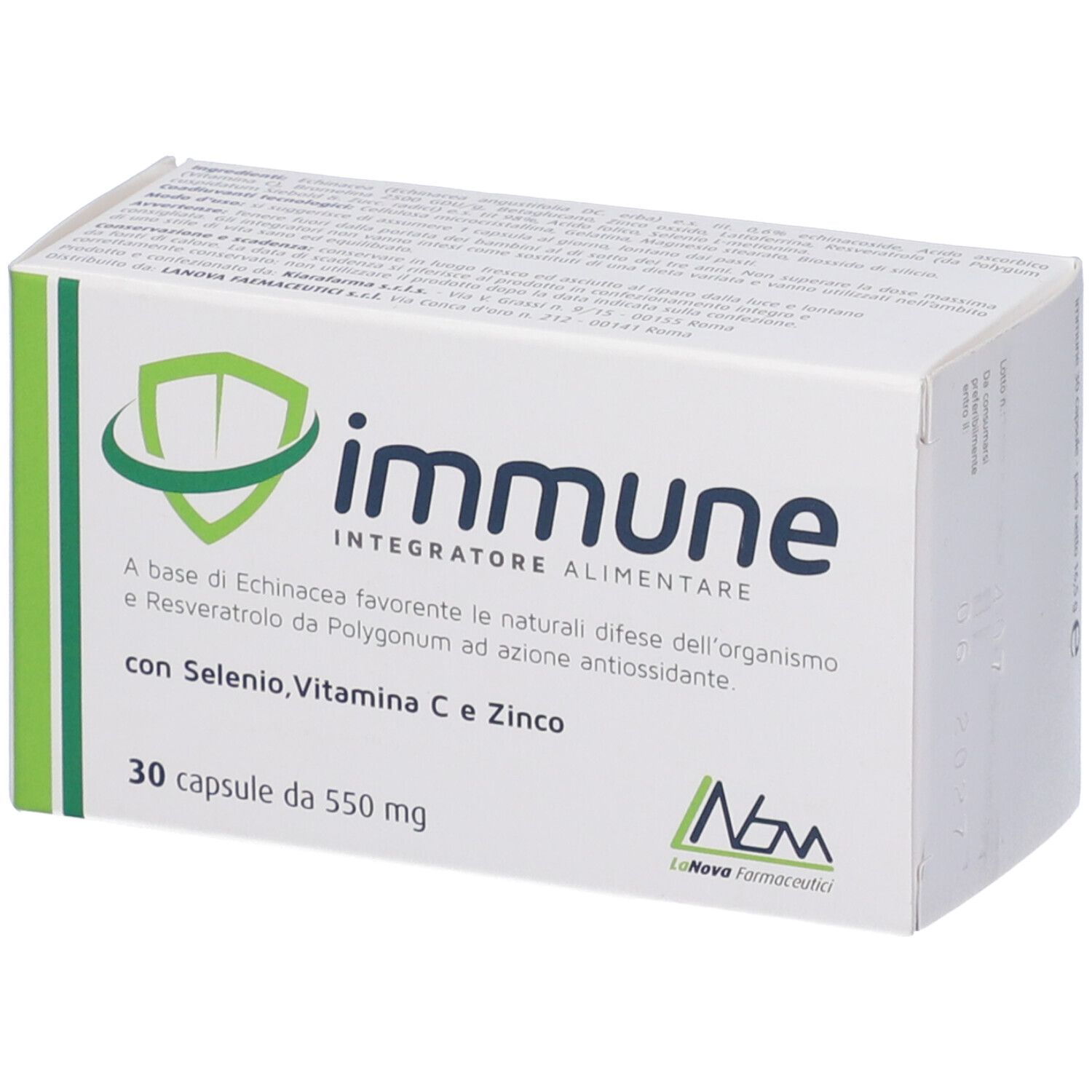 Scatola bianca con logo verde e scritta "immune". Contiene 30 capsule.