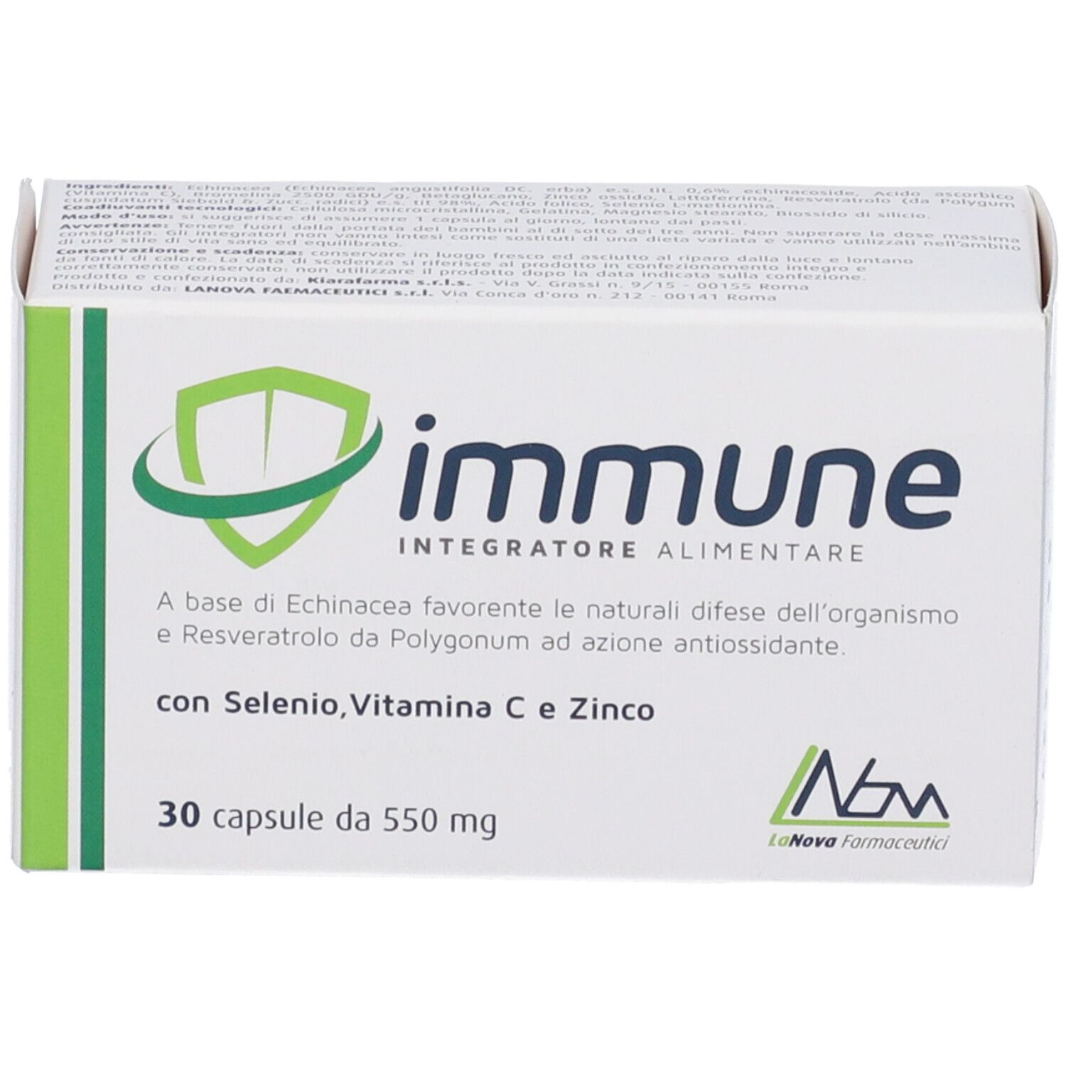 Scatola bianca con logo verde e scritta "immune". Contiene 30 capsule.