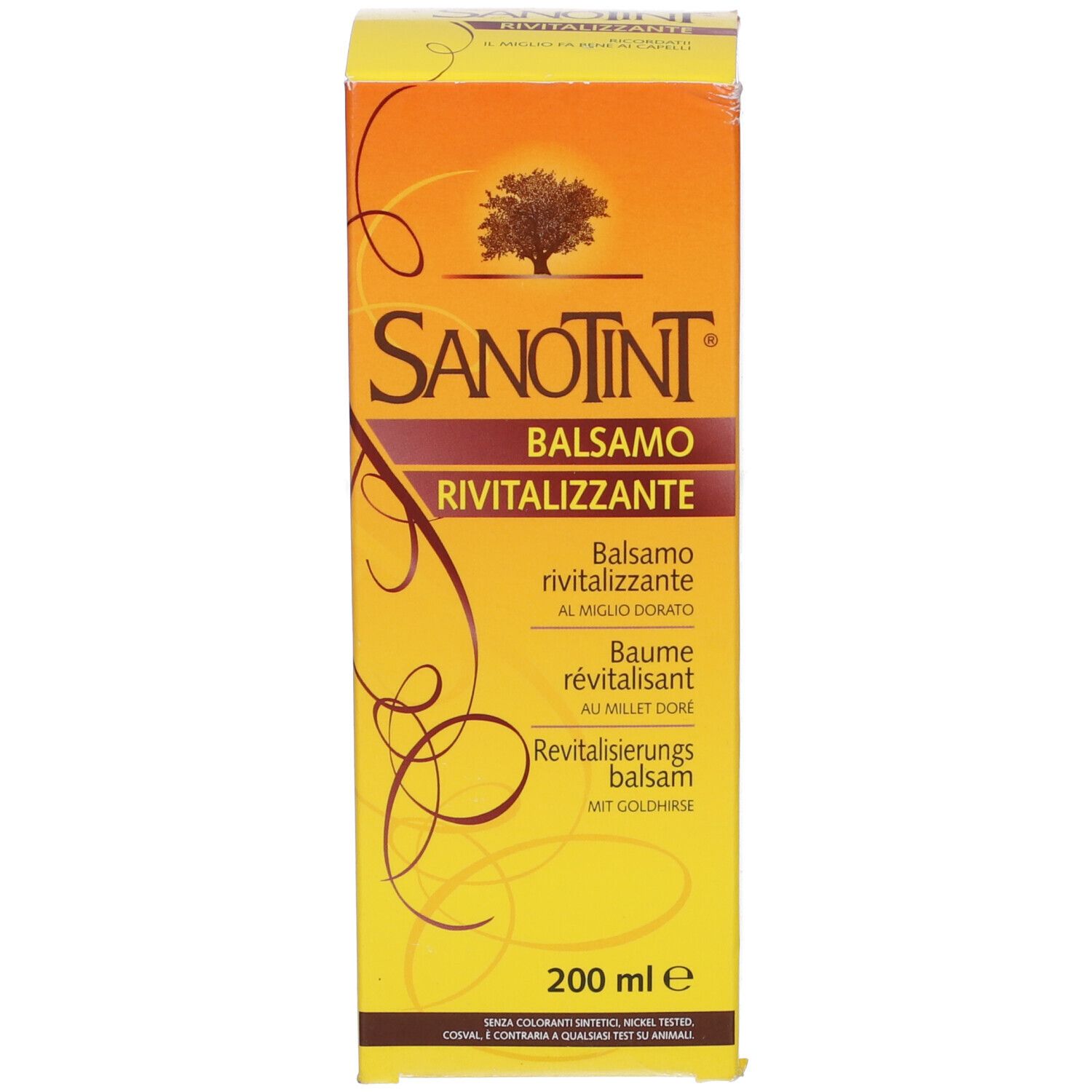 Confezione per Sanotint Balsamo Rivitalizzante. Scritta Sanotint Balsamo Rivitalizzante. 200 ml.