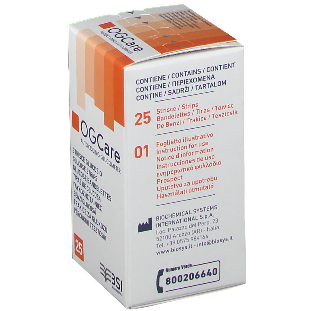 OGCare Autocoding Blutzuckermessstreifen, 25 Stück.