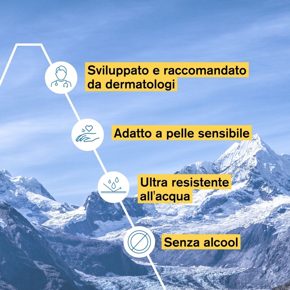Grafico con caratteristiche dell'Uriage Bariésun Olio Secco. Dermatologicamente testato, pelle sensibile, resistente all'acqua, senza alcool.