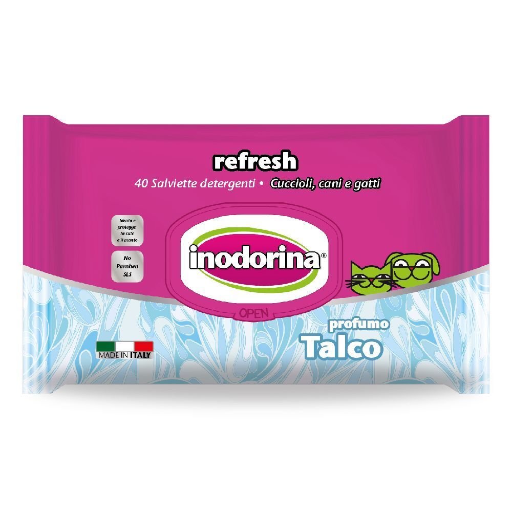 Inodorina Refresh Feuchttücher mit "Talco" Duft, 40 Stück.