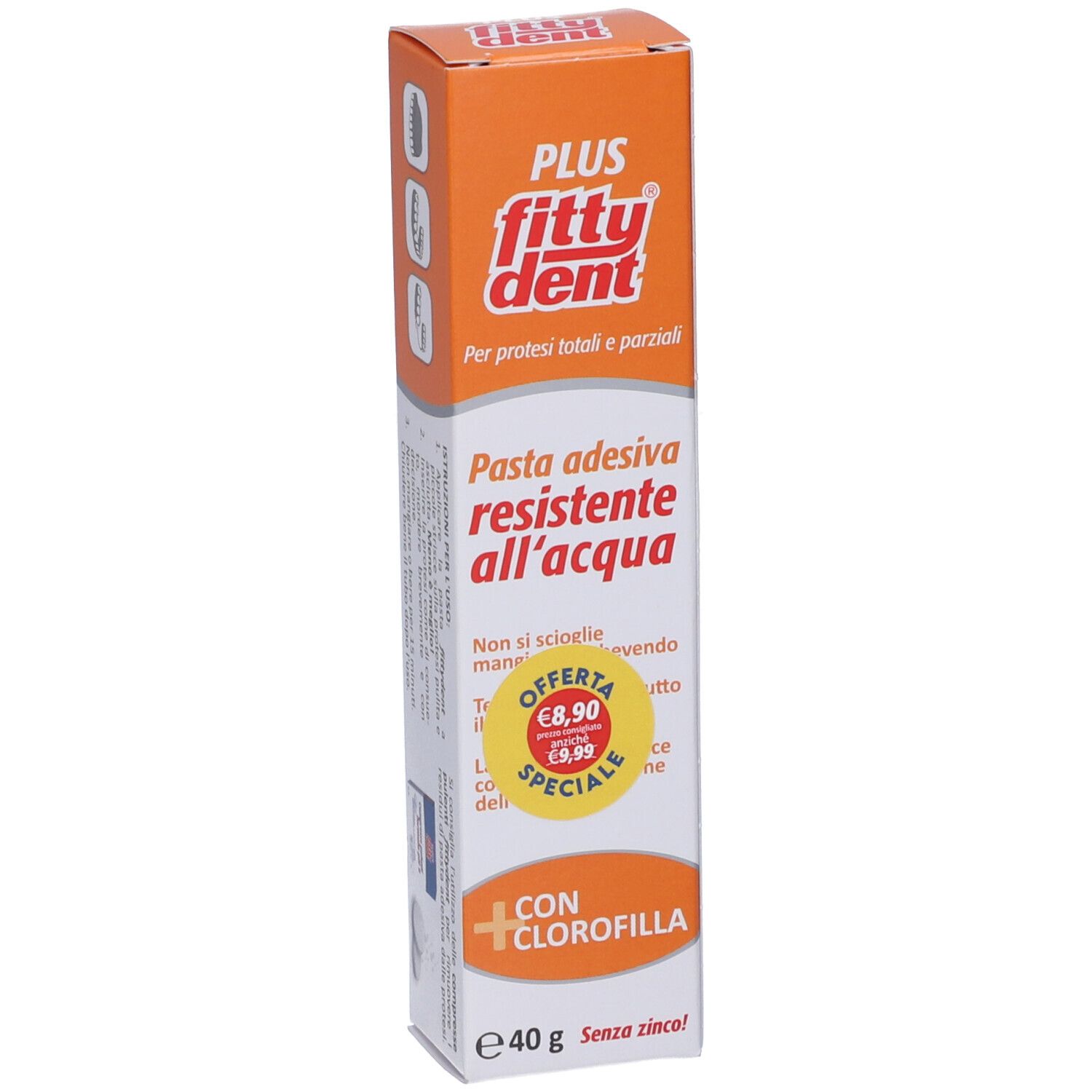 Fitty Dent Haftcreme für Total- und Teilprothesen, 40g, wasserfest, mit Chlorophyll.