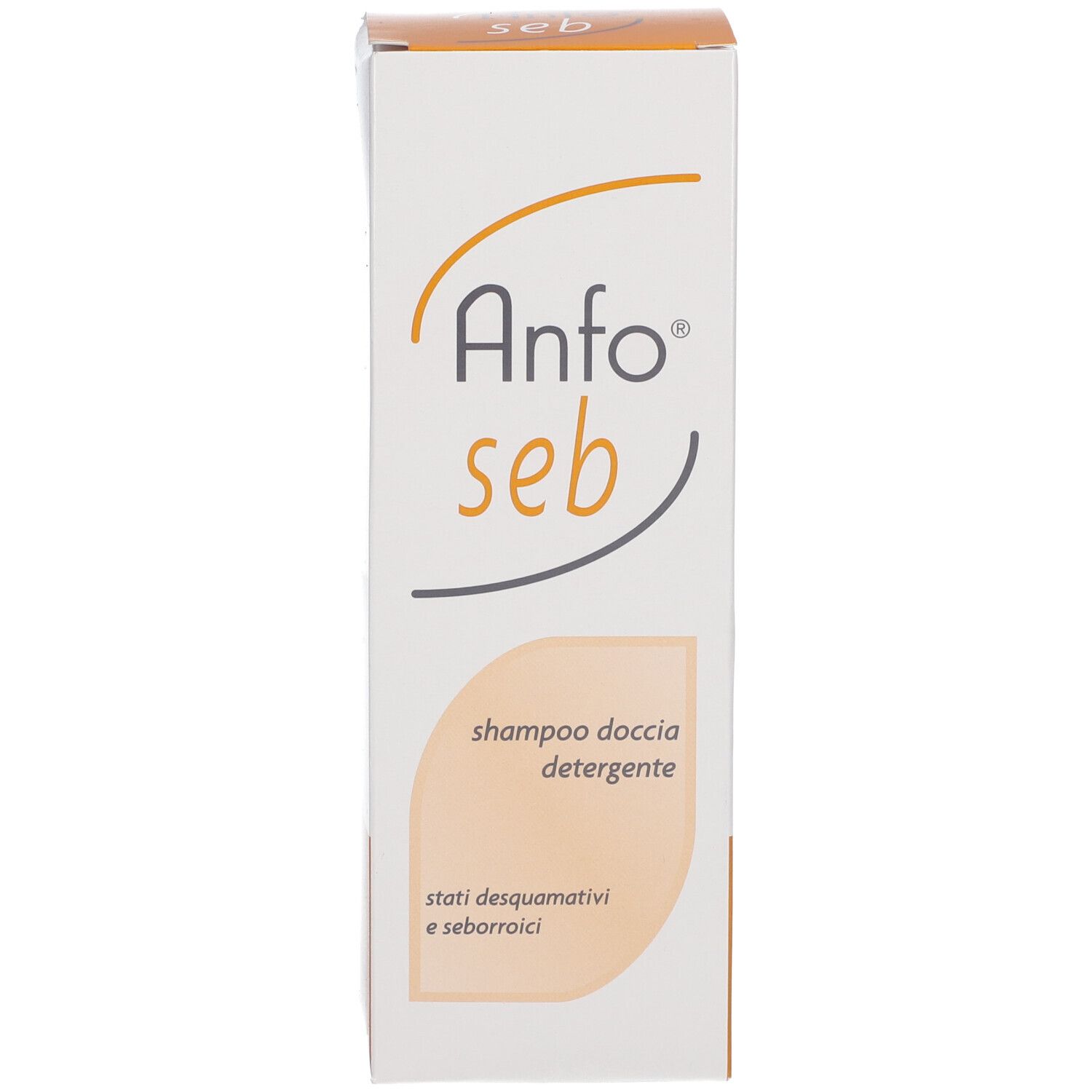 Kartonverpackung. Aufschrift "Anfo seb" und "shampoo doccia detergente".