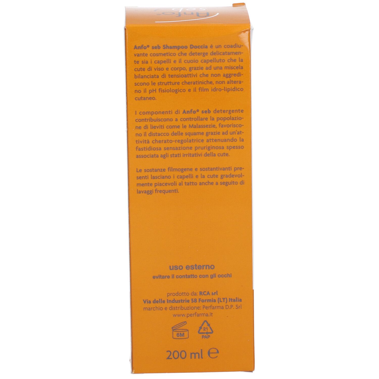 Kartonverpackung. Text in italienischer Sprache. 200 ml.