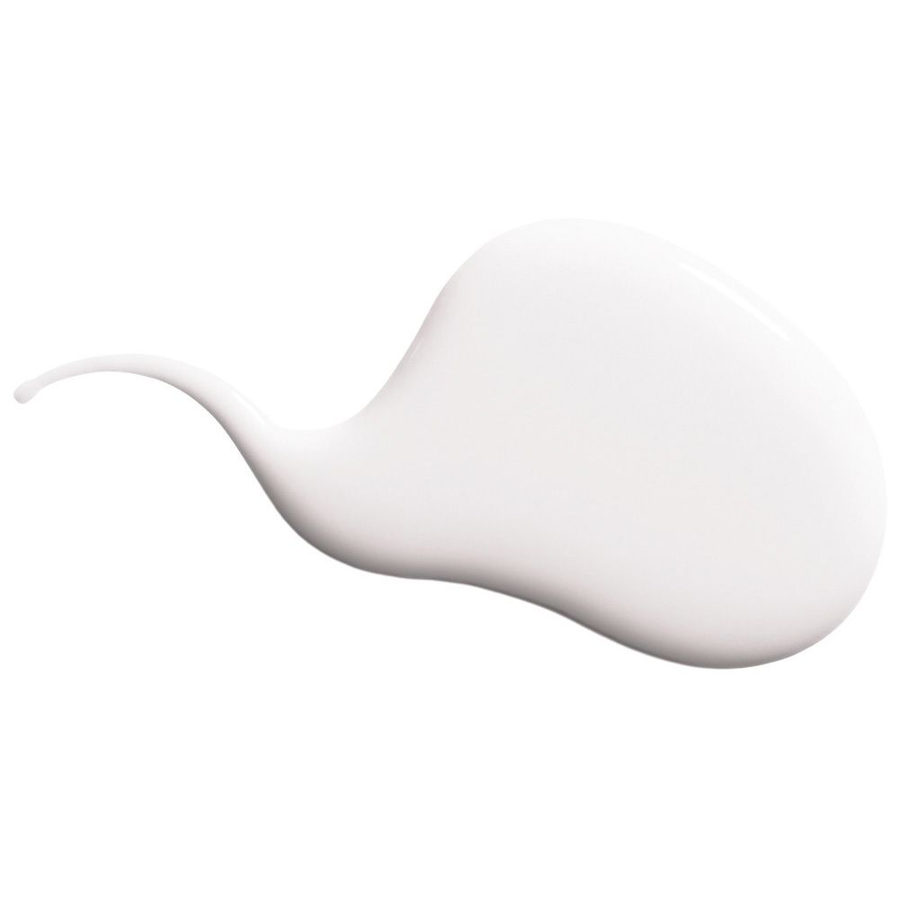 Fluido bianco su sfondo bianco. A forma di goccia con una lunga scia.