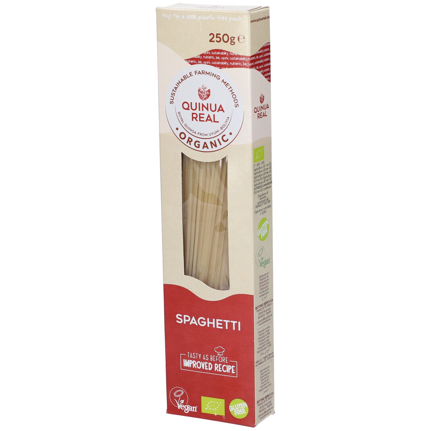 Confezione Spaghetti. Finestra con spaghetti. Logo, testo, sigillo bio, 250g.