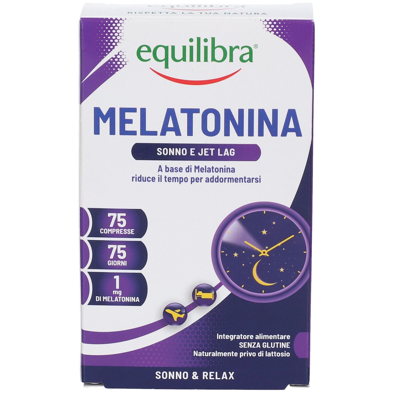 Equilibra Melatonina: 75 Tabletten, 1mg Melatonin. Für Schlaf und Jetlag. Ohne Gluten, ohne Laktose.