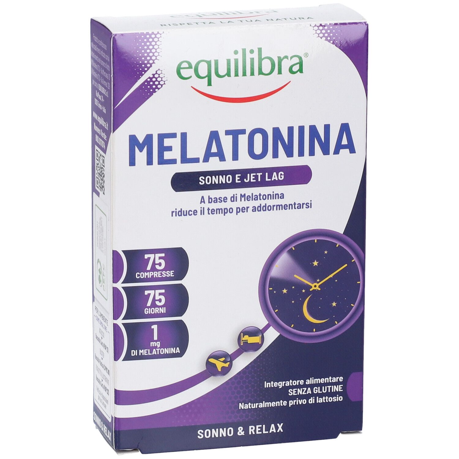 Equilibra Melatonina: 75 Tabletten, 1mg Melatonin. Für Schlaf und Jetlag. Ohne Gluten, ohne Laktose.