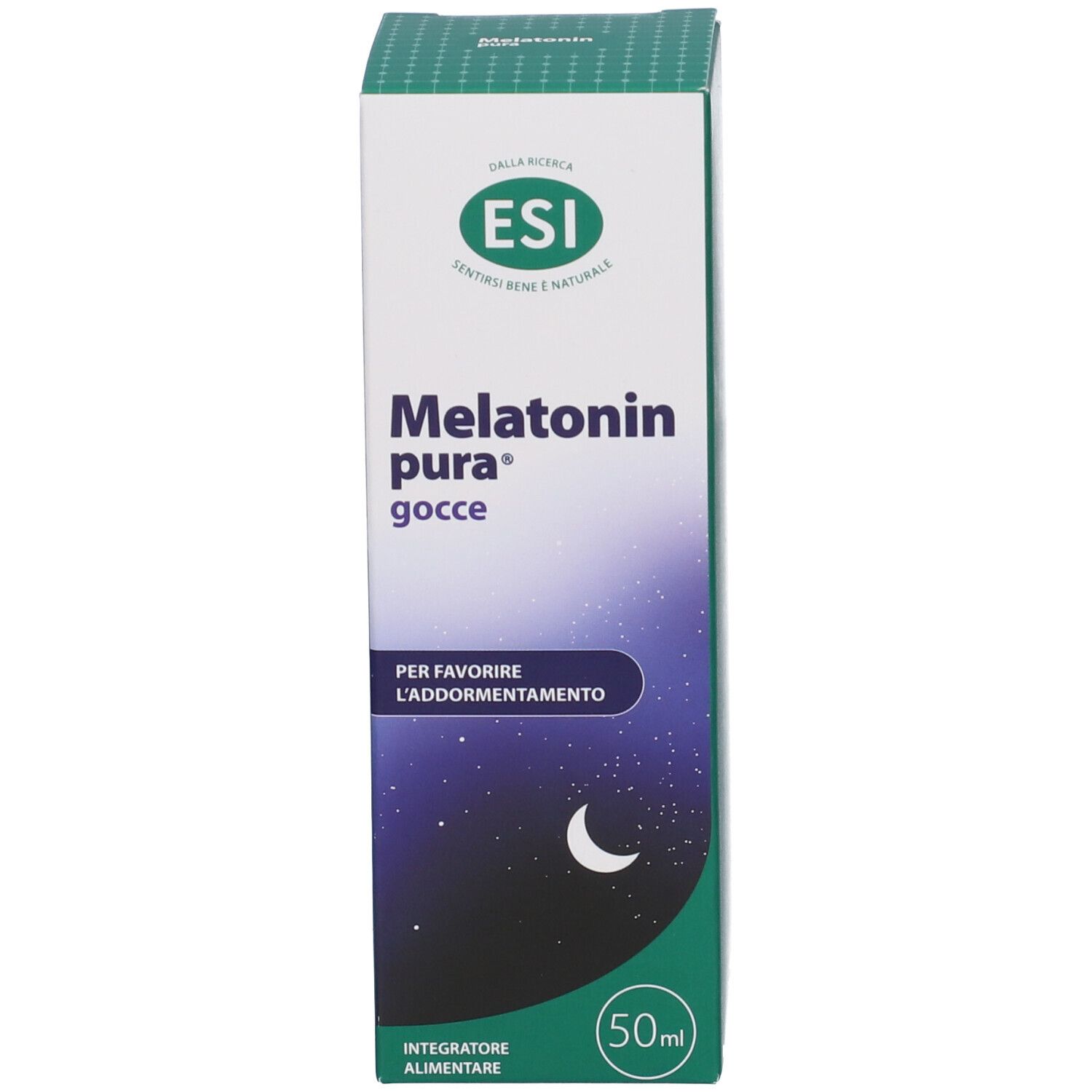 Melatonin Pura Kartonverpackung mit Sternenhimmel-Design, 50ml.