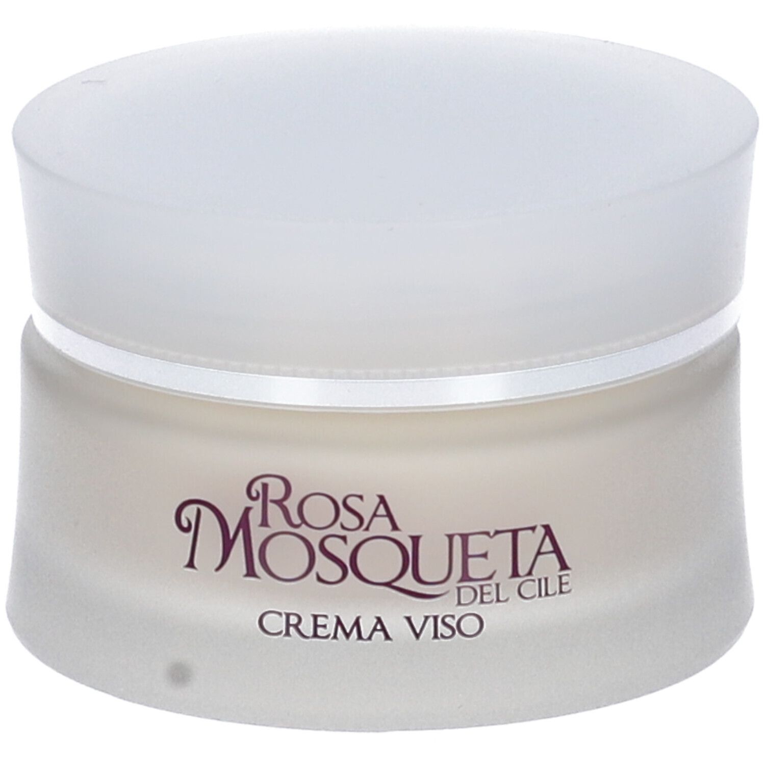 Crema viso in vasetto di vetro bianco con coperchio. Rosa Mosqueta del Cile, Crema Viso.